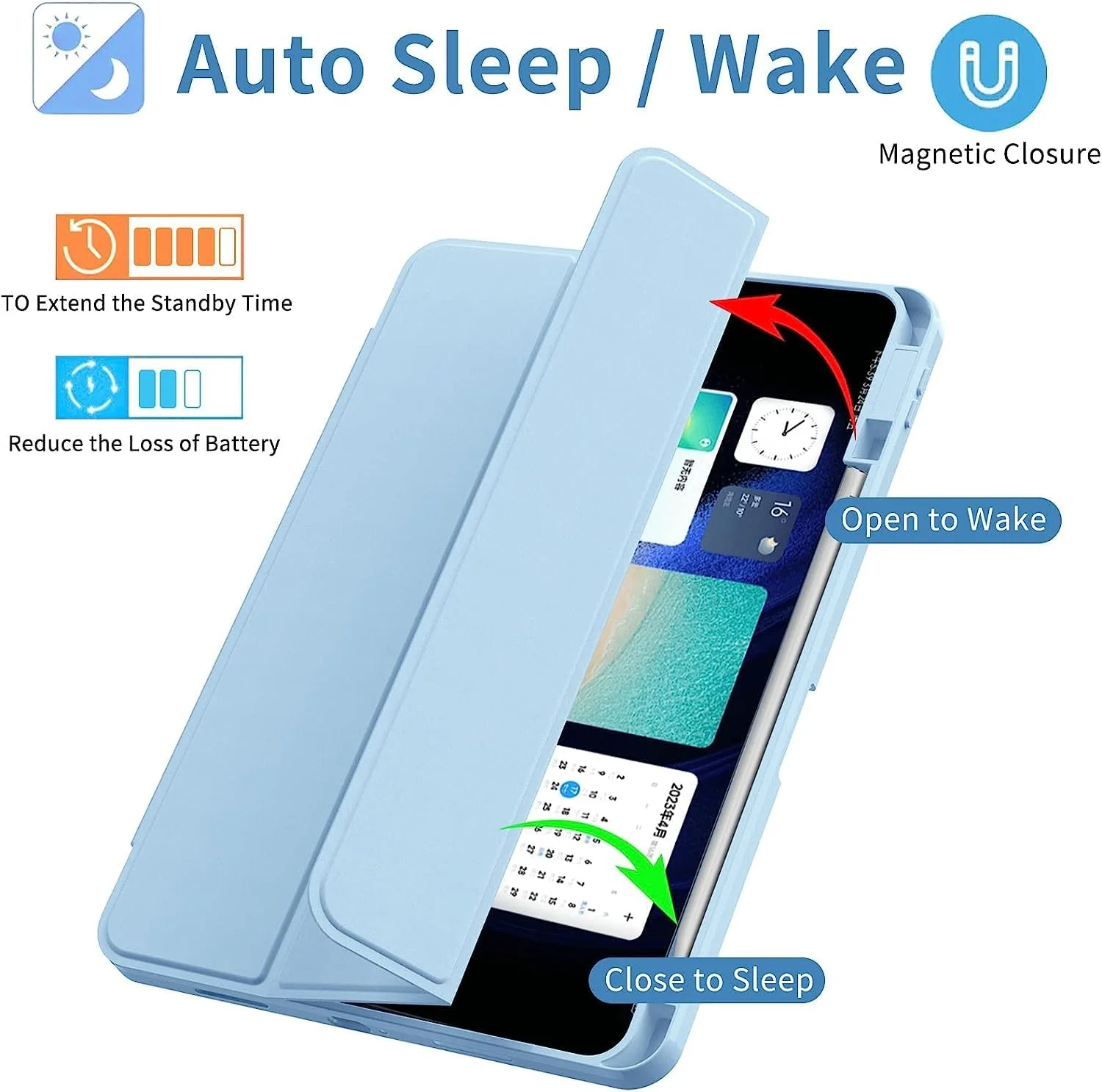 کاور هوشمند تاشو ProElite برای تبلت شیائومی Mi Pad 6 11 اینچی، پشت شفاف با جای قلم، آبی روشن