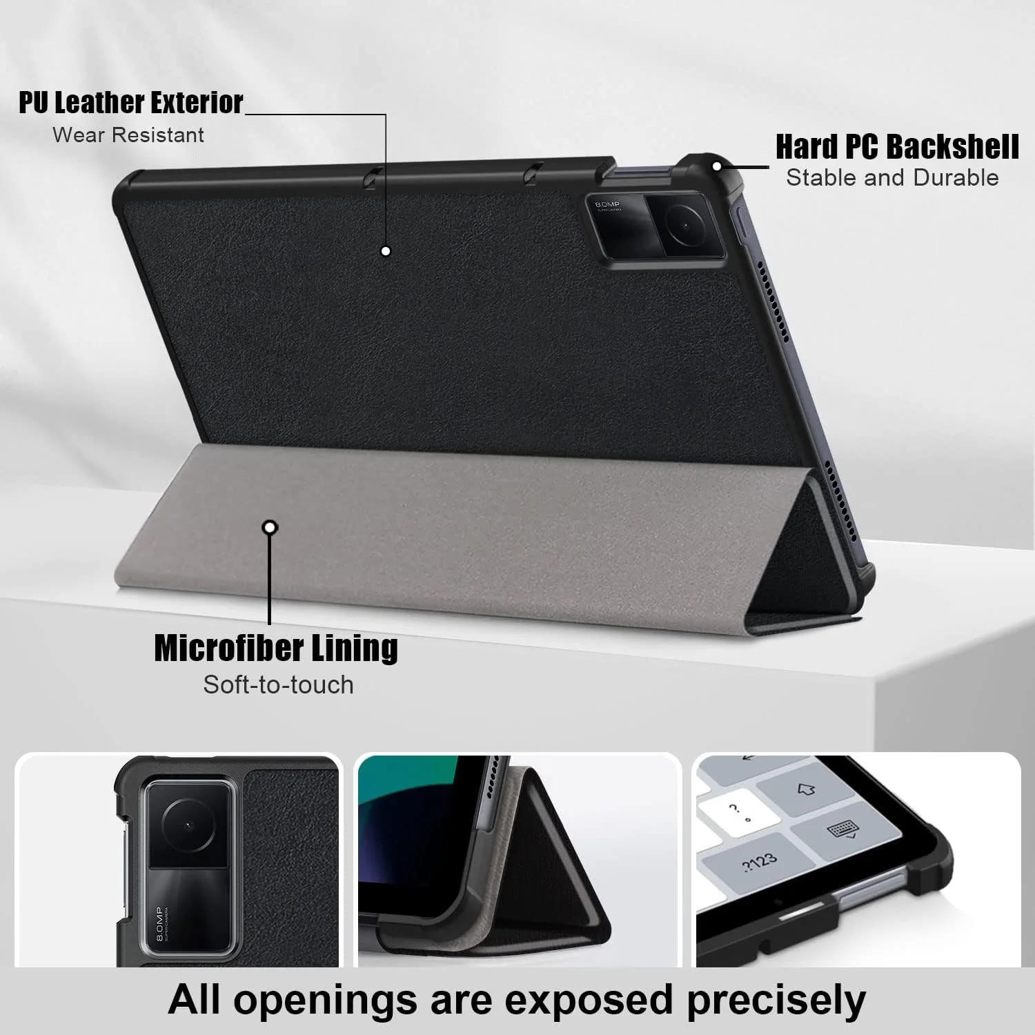 کاور محافظ تبلت شیائومی Redmi Pad 10.61 اینچ 2022 مدل DINGGUAGUA، کاور محافظ PU فوق العاده نازک با عملکرد خواب/بیدار خودکار و استند، مشکی