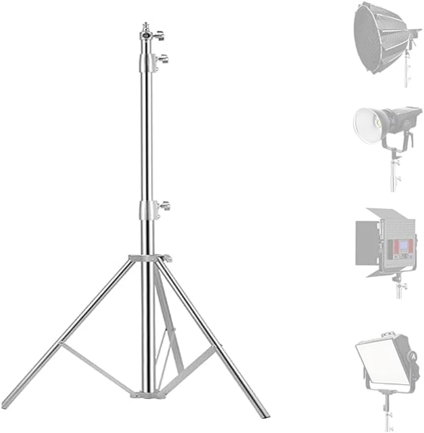پایه نور عکاسی پادوم 2.8 متری از جنس استیل ضد زنگ با آداپتور یونیورسال 1/4 اینچ به 3/8 اینچ، سه پایه نور عکاسی سنگین با فنر، برای نور استروب LED، نور ویدئویی، رینگ لایت، سافت باکس