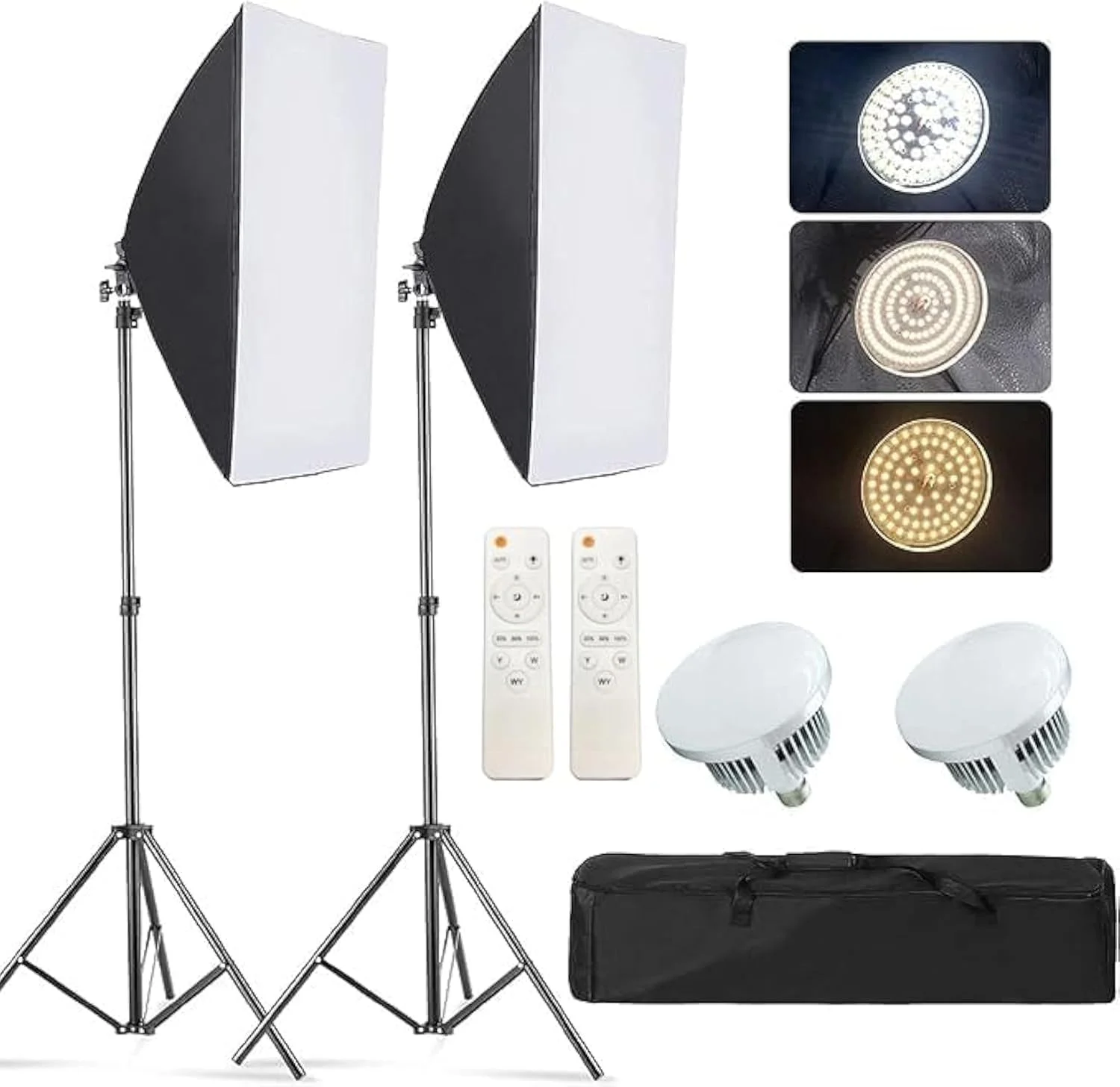 کیت نورپردازی سافت باکس Padom، مجموعه سافت باکس نورپردازی مداوم دیمر دار با لامپ های 150 واتی با 3 دمای رنگ، تجهیزات استودیوی عکاسی حرفه ای برای ضبط ویدیو، پادکست، مصاحبه