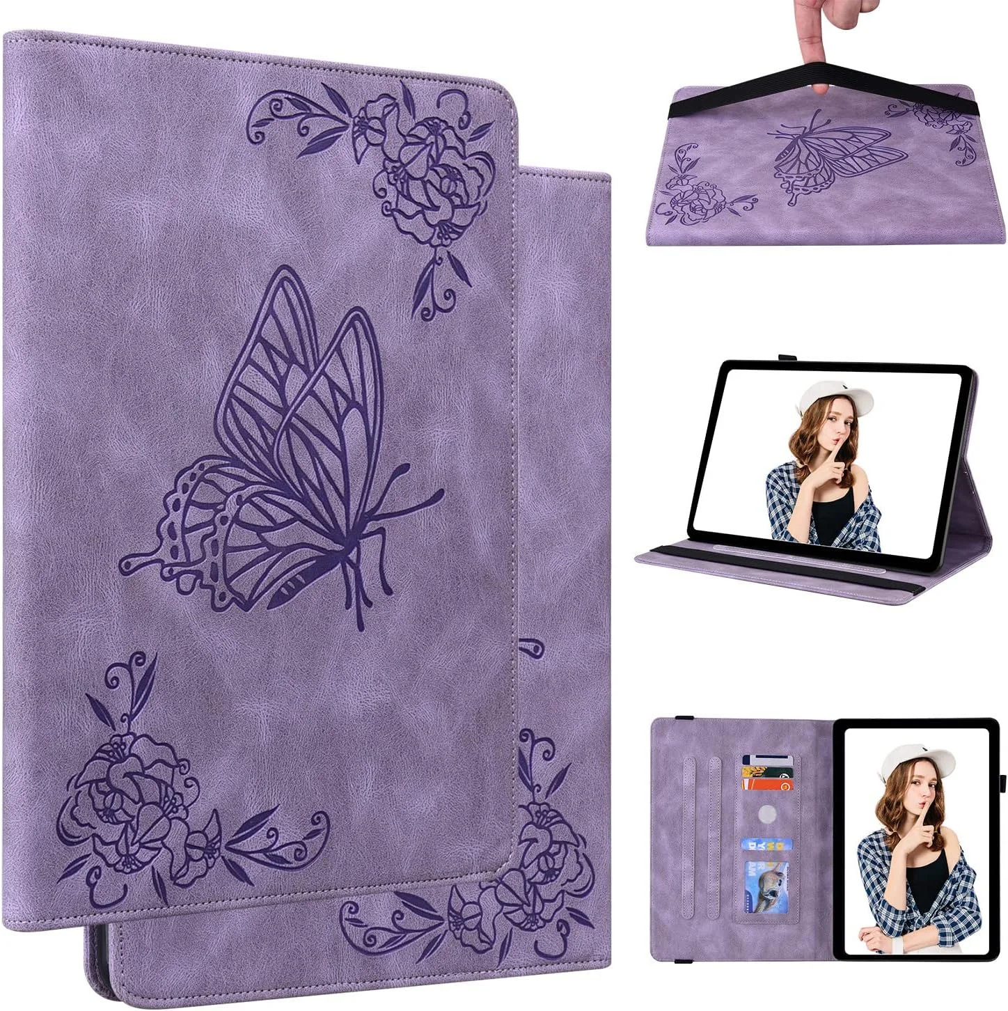 کیف تبلت SLLMYYX برای ردمی پد 10.61 اینچ، طرح پروانه و گل های مورب، باریک، تاشو و استند، مناسب تبلت شیائومی ردمی پد 10.61 اینچ 2022 (بنفش)