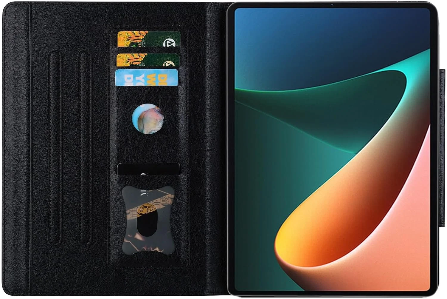 محافظ تبلت سازگار با شیائومی می پد 5 پرو 5G 12.4 اینچ (2022)، قاب تبلت با سگک مغناطیسی زیبا، قاب تبلت PU و TPU، قاب تبلت با پایه، قاب تبلت با جای کارت، لوازم جانبی تبلت (مشکی)