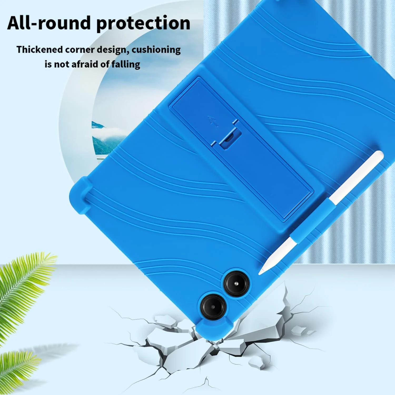 کیبیوری کاور سیلیکونی نرم و ضد ضربه با استند مناسب تبلت شیائومی ردمی پد پرو 12.1 اینچ و شیائومی پوکو پد 12.1 اینچ، سبک، مناسب کودکان و دارای جای قلم (آبی)