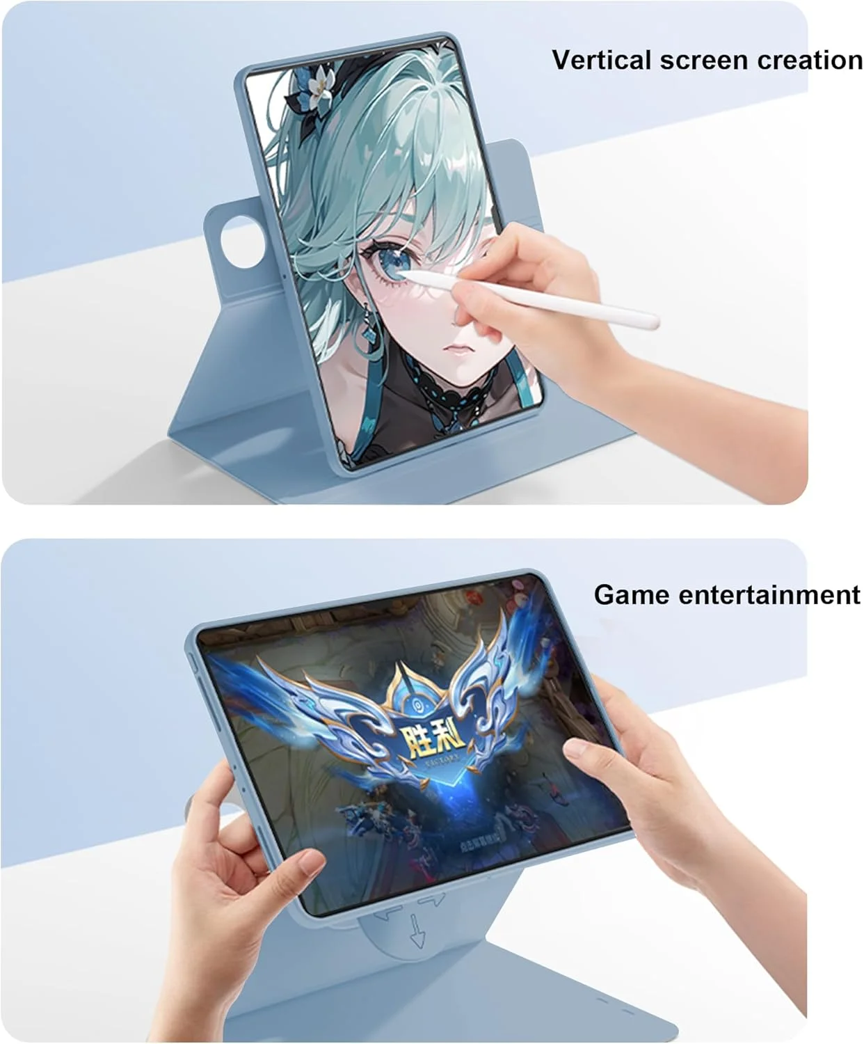 کیف محافظ تبلت شیائومی ردمی پد پرو 12.1 اینچی zZjoOoj، کیف محافظ جداشدنی مغناطیسی با چرخش 360 درجه، خواب/بیداری خودکار، پایه قابل تنظیم، آبی