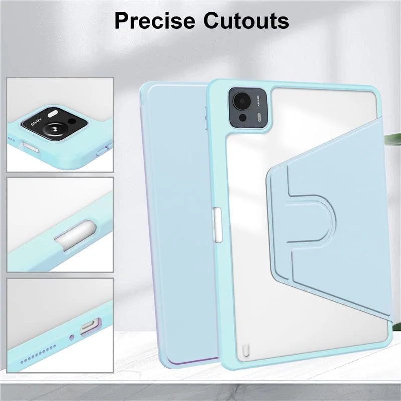 کاور تبلت Gruattreay مناسب برای شیائومی پد 7S Pro 12.5 اینچ 2025، کاور چرمی با قابلیت بیدار/خواب خودکار، استند چرخان 360 درجه، کاور پشتی شفاف اکریلیک، دارای جای مداد (آبی)