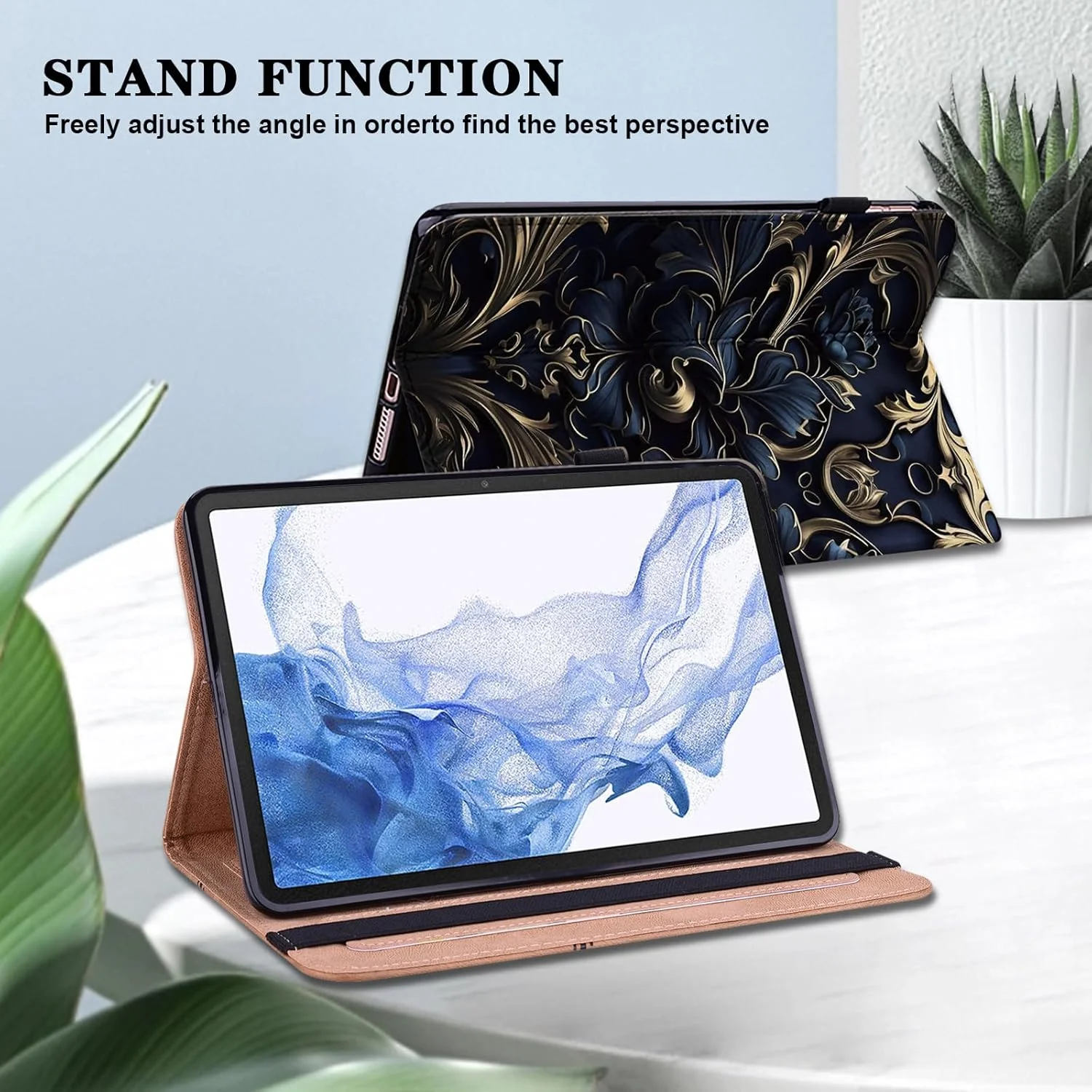 کیف تبلت TUOLISG برای شیائومی Redmi Pad SE 8.7 اینچ 2024 به همراه قلم استایلوس، کیف چرمی PU با جای قلم و استند چند زاویه ای، کاور محافظ برای تبلت شیائومی Redmi Pad SE 8.7 اینچ - طرح گل آبی