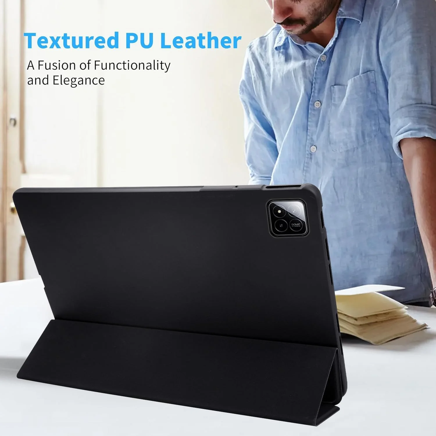 کیف تبلت شیائومی پد 7/شیائومی پد 7 پرو 11.2 اینچی به همراه محافظ صفحه نمایش و محافظ لنز دوربین و جای قلم، کاور تبلت، قابلیت بیدار شدن/خواب خودکار، کاور محافظ تبلت ضد ضربه - مشکی