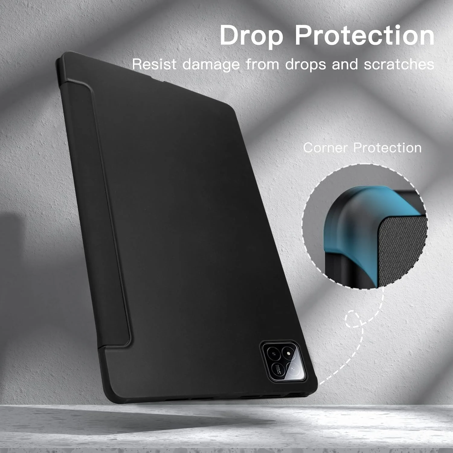 کیف تبلت شیائومی پد 7/شیائومی پد 7 پرو 11.2 اینچی به همراه محافظ صفحه نمایش و محافظ لنز دوربین و جای قلم، کاور تبلت، قابلیت بیدار شدن/خواب خودکار، کاور محافظ تبلت ضد ضربه - مشکی