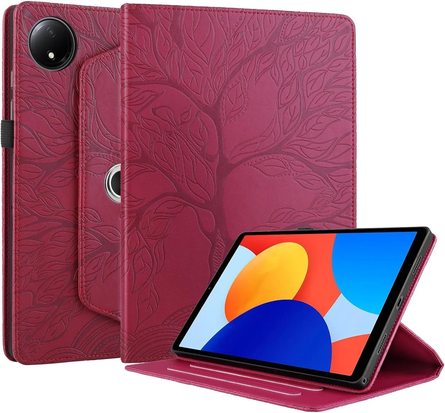 کیف تبلت شیائومی ردمی پد SE 8.7 اینچی مدل 2024 با طرح برجسته درخت زندگی، کاور تبلت تاشو (قرمز)