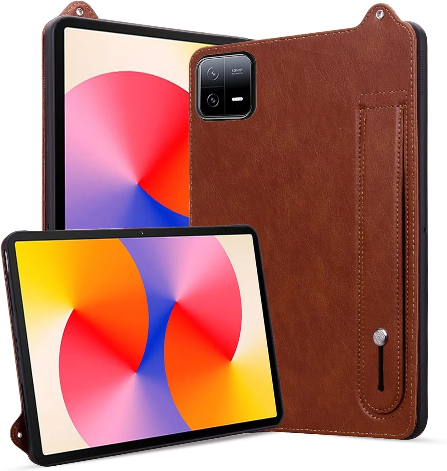 کیف تبلت مسافرتی، کیف چرمی TPU ضد ضربه با بند مچی سازگار با تبلت شیائومی Mi Pad 6/6 Pro 2023 11.2 اینچی (قهوه ای)