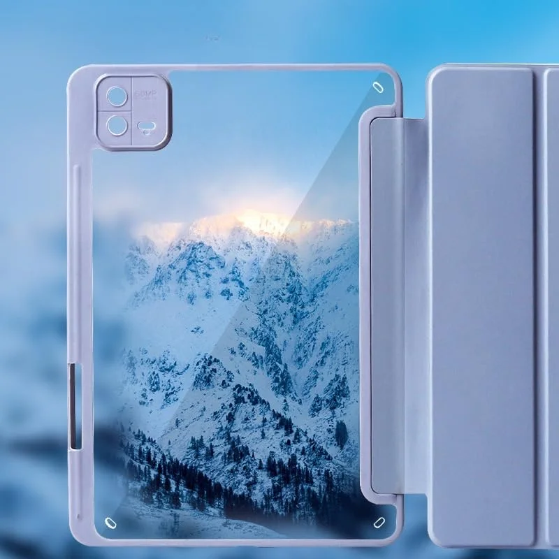 کاور تبلت Gruattreay سازگار با شیائومی پد 6 مکس 14 اینچ 2023، کاور آکریلیک شفاف برای Mi Pad 6 Max 14 اینچی جدید، با قابلیت بیدار شدن خودکار و جای قلم (اسطوخودوس)