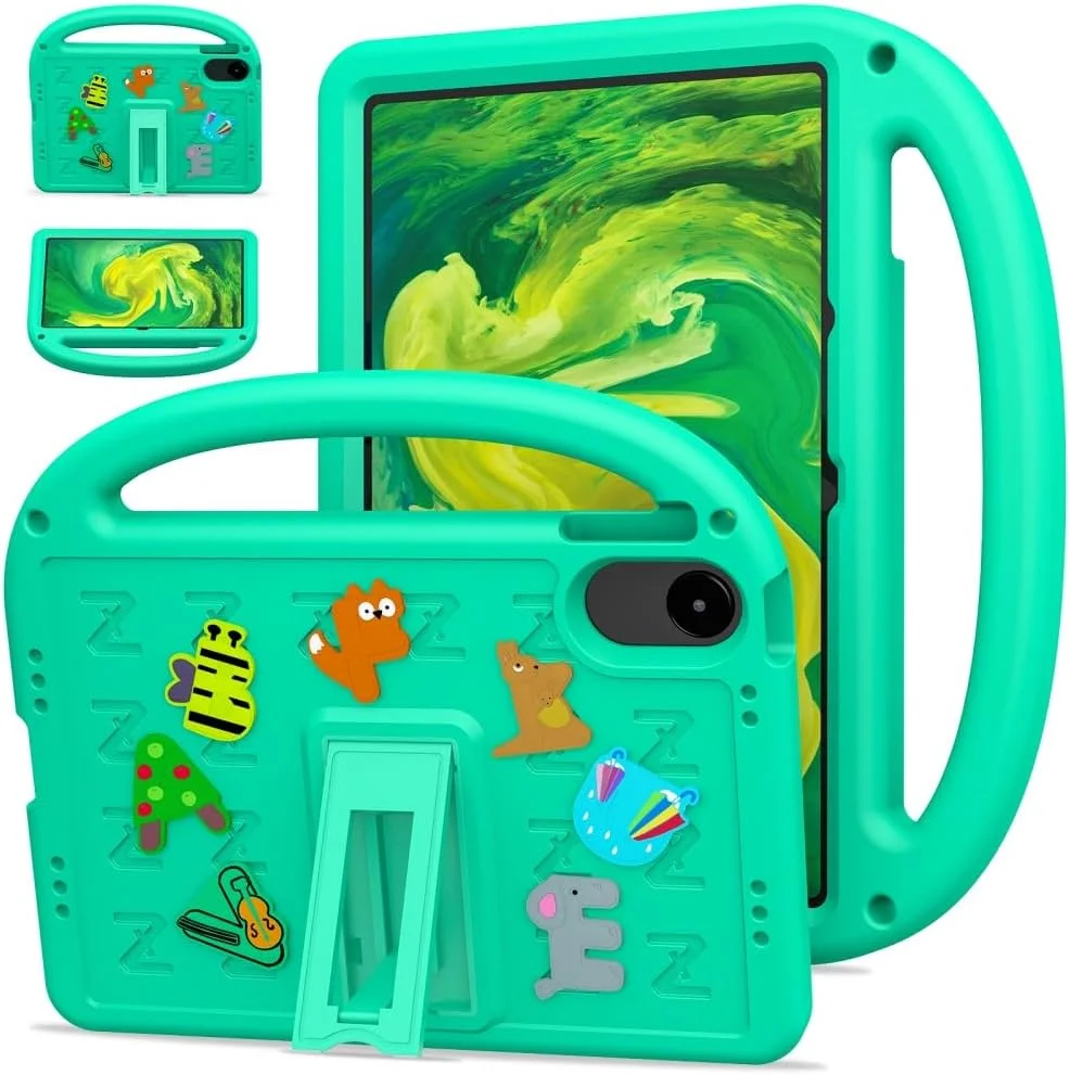 کاور کودکانه گرواتری مناسب برای تبلت شیائومی Redmi Pad 2 11 اینچی (2025) [مناسب کودکان] طرح کارتونی زیبا، سبک وزن، EVA ضد ضربه با دسته قابل حمل/پایه/بند شانه (سبز)