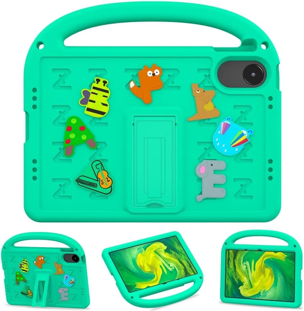 کاور کودکانه گرواتری مناسب برای تبلت شیائومی Redmi Pad 2 11 اینچی (2025) [مناسب کودکان] طرح کارتونی زیبا، سبک وزن، EVA ضد ضربه با دسته قابل حمل/پایه/بند شانه (سبز)
