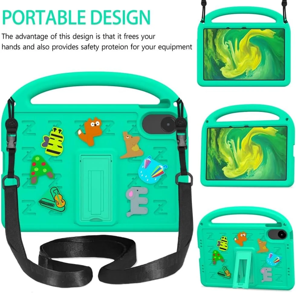 کاور کودکانه گرواتری مناسب برای تبلت شیائومی Redmi Pad 2 11 اینچی (2025) [مناسب کودکان] طرح کارتونی زیبا، سبک وزن، EVA ضد ضربه با دسته قابل حمل/پایه/بند شانه (سبز)