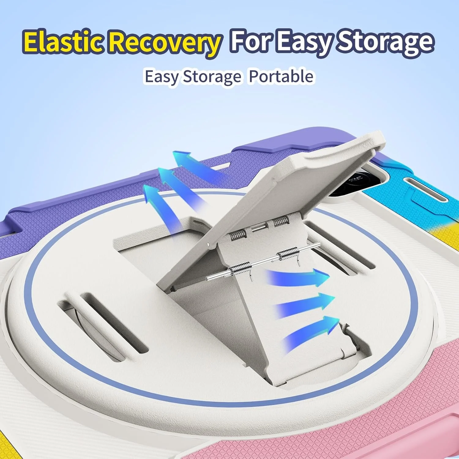 کیف تبلت مناسب برای کودکان، سازگار با شیائومی پد 6S Pro 12.4 اینچ عرضه شده در سال 2024، دارای پایه الاستیک چند زاویه ای + بند چرخان 360 درجه قابل تنظیم، بدنه ضد ضربه