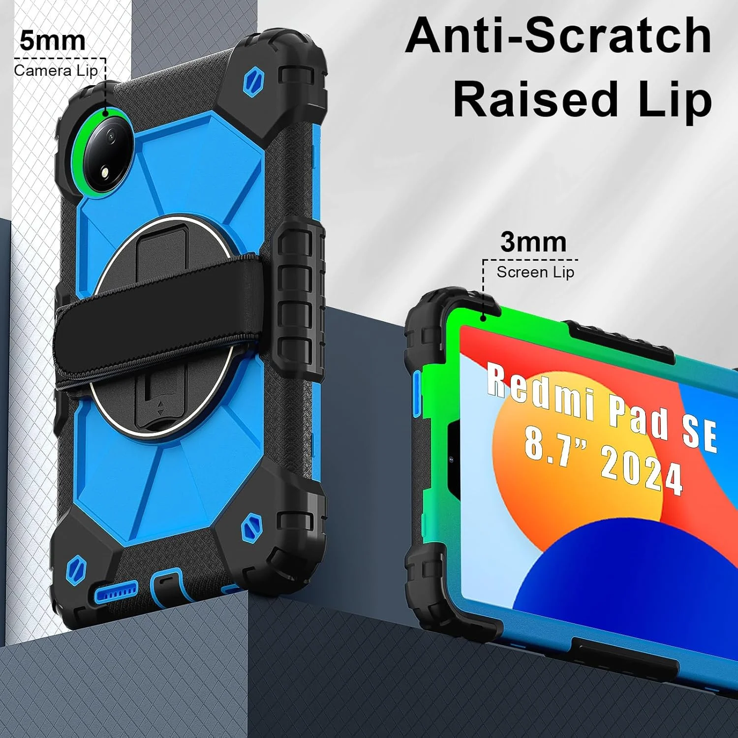 کاور تبلت Gruattreay مناسب برای شیائومی Redmi Pad SE 8.7 اینچی (2024)، کاور هوشمند ضد ضربه با مچ بند چرخان 360 درجه، استند و بند، کاور محافظ کودکانه (قرمز)