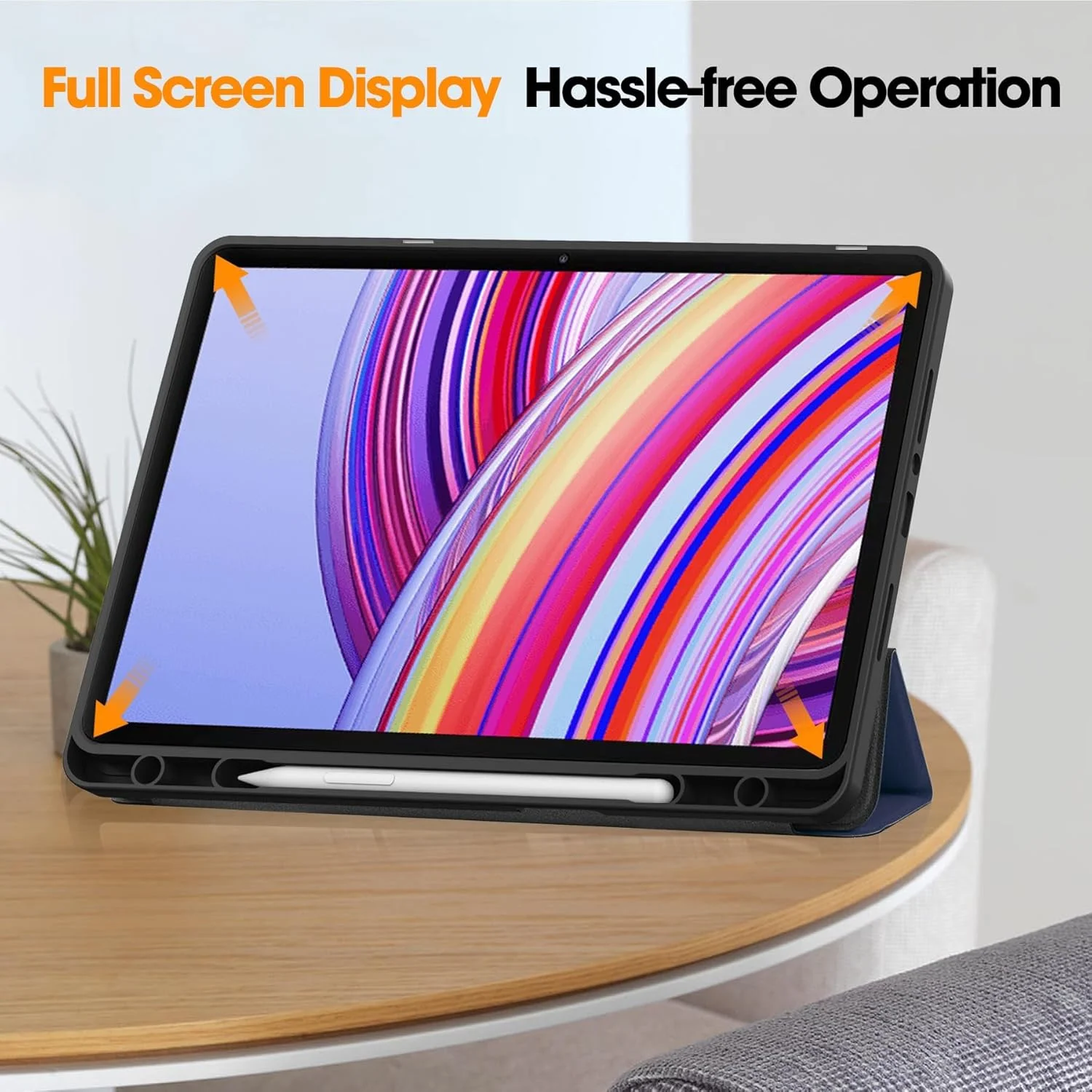 کاور تبلت شیائومی ردمی پد پرو 12.1 اینچ 2024، کاور سه تایی چرمی PU با قابلیت استند برای شیائومی ردمی پد پرو 12.1 اینچ، کاور تاشو و فوق العاده نازک چرمی PU با قابلیت خواب/بیدار شدن خودکار (آبی)