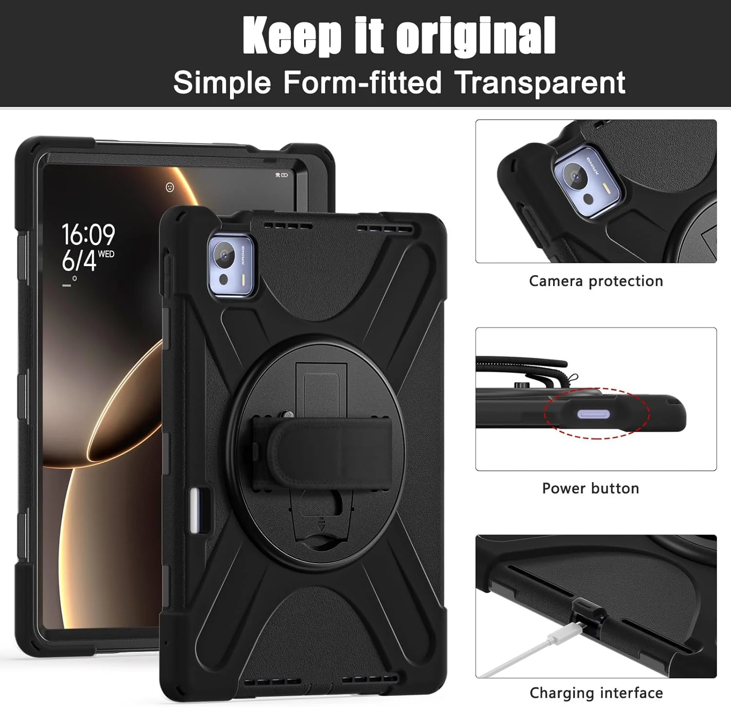 کیف کودکانه Gruattreay برای تبلت شیائومی پد 7 اولترا 14 اینچی 2025، پایه چرخان 360 درجه، پوشش مقاوم در برابر ضربه با جای قلم/بند دستی/بند شانه (مشکی)