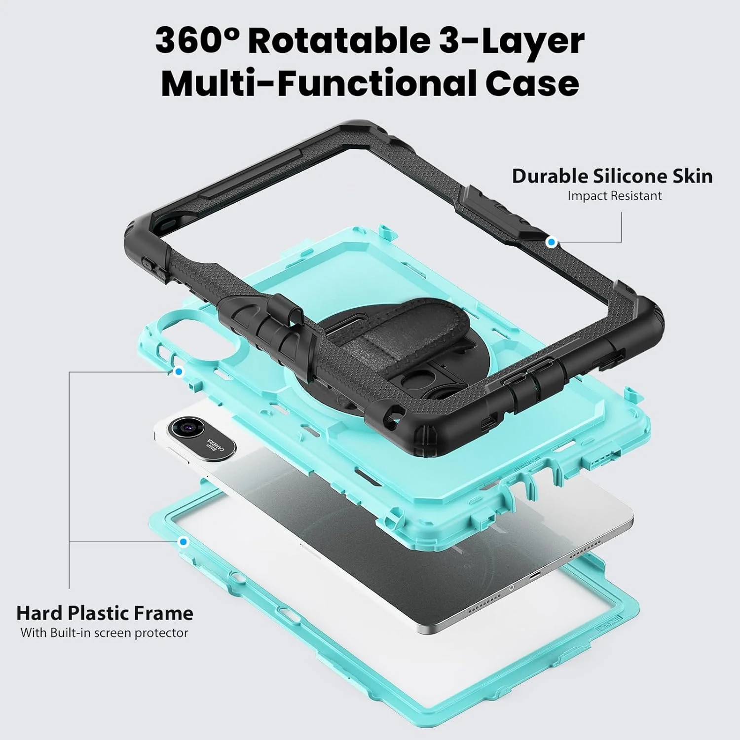 کاور ضد ضربه Gruattreay سازگار با تبلت شیائومی Redmi Pad 2 11 اینچ 2025، قاب تبلت مقاوم و ضد افتادن با پایه مخفی + بند دستی + بند شانه (نارنجی)