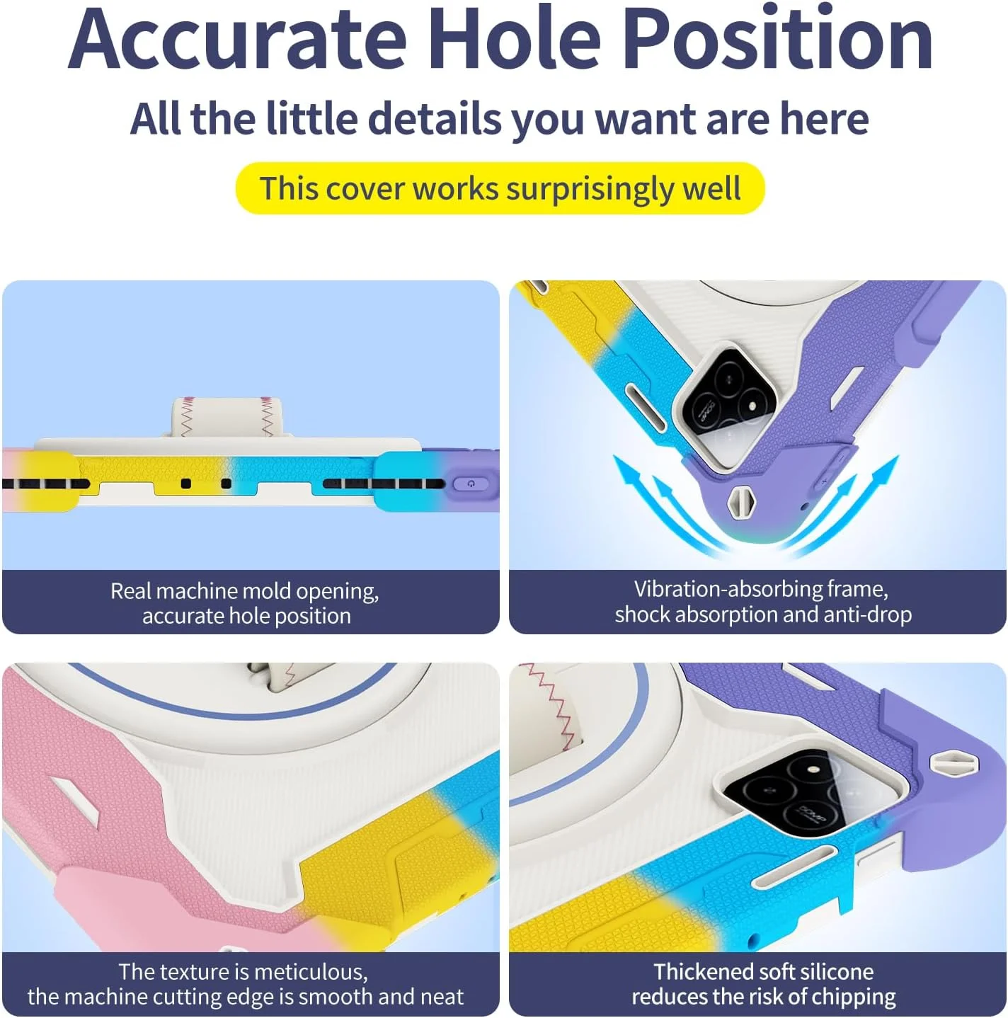کیف تبلت nincyee برای شیائومی پد 7/7 پرو 11.2 اینچ، کیف سیلیکونی رنگین کمانی مقاوم در برابر ضربه برای کودکان با جای مداد، بند شانه، پایه تاشو چرخشی، بند دستی