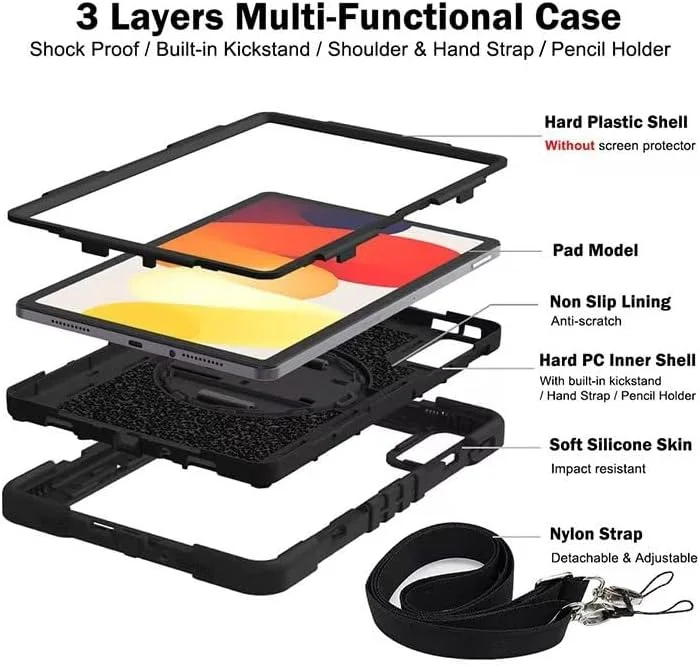 کاور تبلت مقاوم و بادوام سازگار با شیائومی Redmi Pad SE 11 اینچ عرضه شده در سال 2023، قاب محافظ ضد ضربه با بند دستی، بند شانه، پایه استند ثابت، قاب تبلت سیلیکونی کاور تبلت مقاوم و بادوام سازگار با شیائومی Redmi Pad SE 11 اینچ عرضه شده در سال 2023، قاب محافظ ضد ضربه با بند دستی، بند شانه، پایه استند ثابت، قاب تبلت سیلیکونی