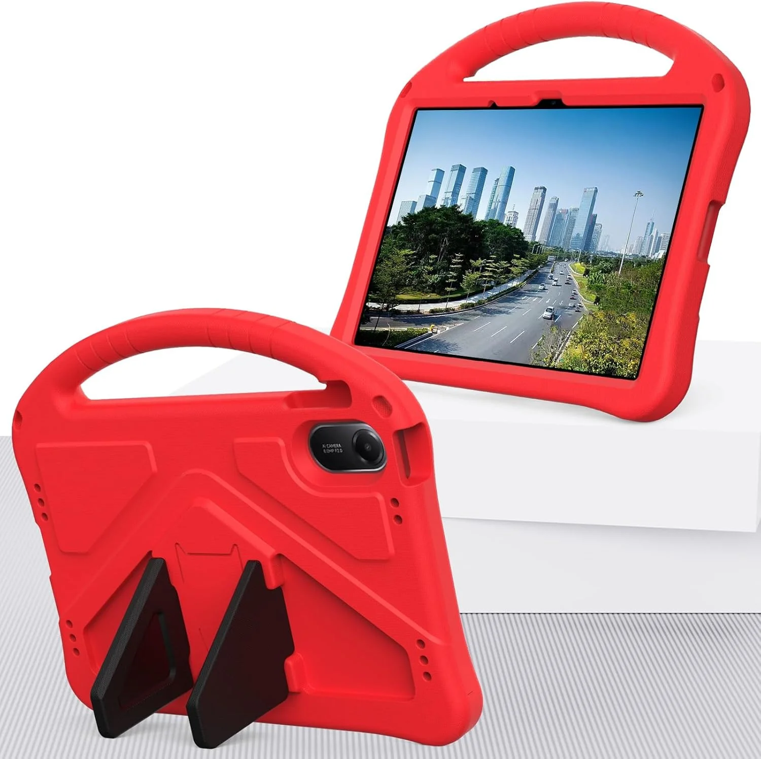 کیف تبلت کودکانه EVA مناسب برای تبلت شیائومی ردمی پد 2 11 اینچ 2025، کاور سبک وزن با بند قابل تنظیم، دسته ضد ضربه و پایه نگهدارنده، محافظ تبلت (قرمز)
