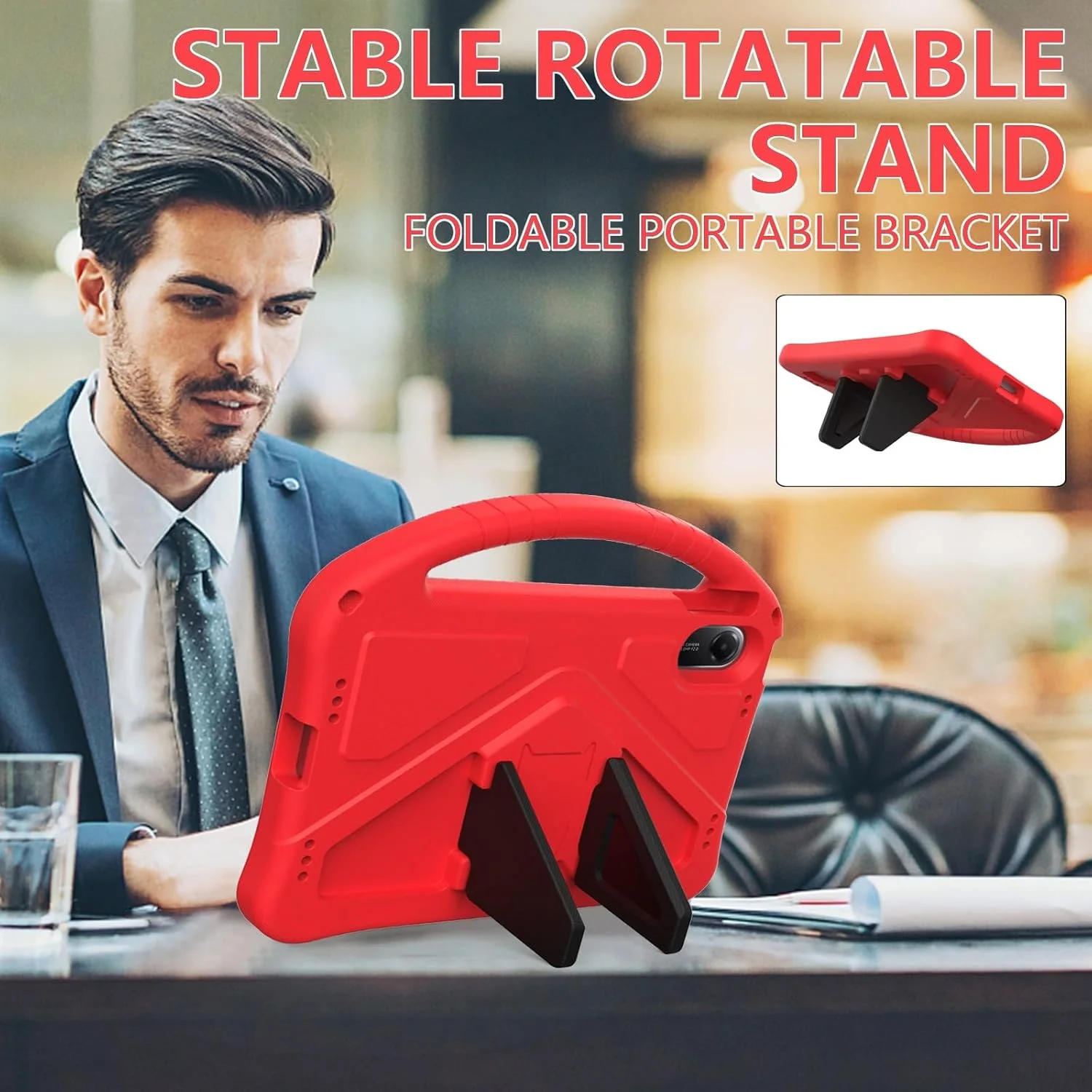 کیف تبلت کودکانه EVA مناسب برای تبلت شیائومی ردمی پد 2 11 اینچ 2025، کاور سبک وزن با بند قابل تنظیم، دسته ضد ضربه و پایه نگهدارنده، محافظ تبلت (قرمز)