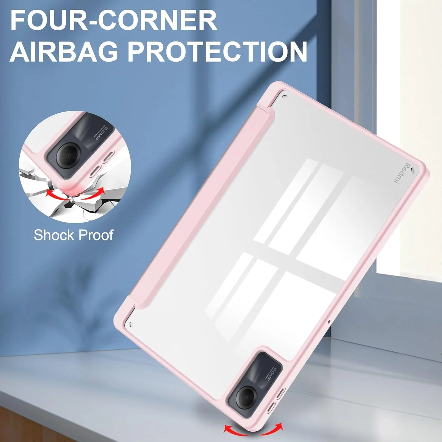 کاور هوشمند تاشو سازگار با تبلت شیائومی Redmi Pad SE 11 اینچ 2023، کاور پشتی شفاف و باریک TPU با پایه و جای مداد، ضد ضربه، قابلیت بیدار/خواب خودکار. صورتی کاور هوشمند تاشو سازگار با تبلت شیائومی Redmi Pad SE 11 اینچ 2023، کاور پشتی شفاف و باریک TPU با پایه و جای مداد، ضد ضربه، قابلیت بیدار/خواب خودکار. صورتی