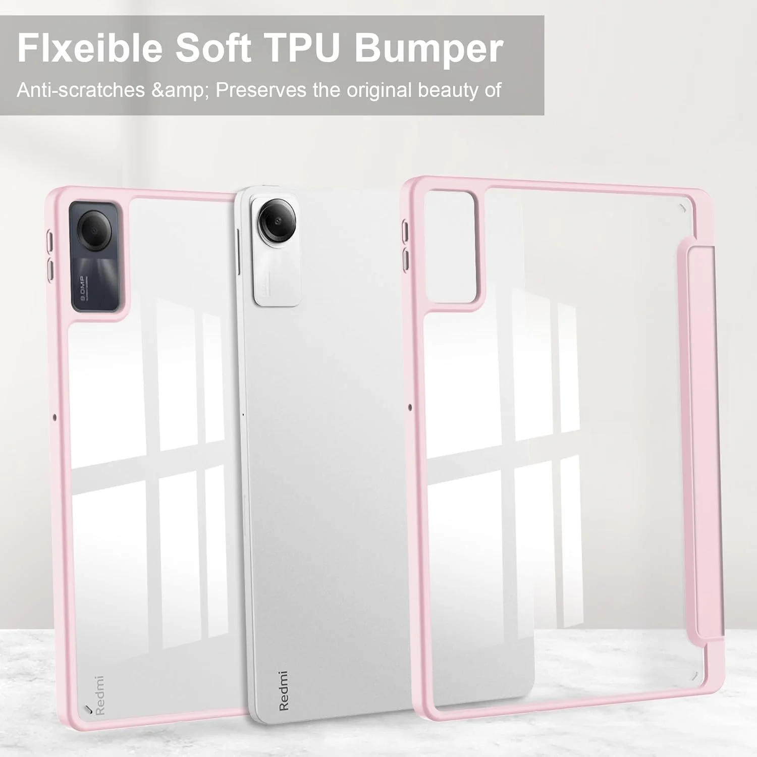 کاور هوشمند تاشو سازگار با تبلت شیائومی Redmi Pad SE 11 اینچ 2023، کاور پشتی شفاف و باریک TPU با پایه و جای مداد، ضد ضربه، قابلیت بیدار/خواب خودکار. صورتی کاور هوشمند تاشو سازگار با تبلت شیائومی Redmi Pad SE 11 اینچ 2023، کاور پشتی شفاف و باریک TPU با پایه و جای مداد، ضد ضربه، قابلیت بیدار/خواب خودکار. صورتی