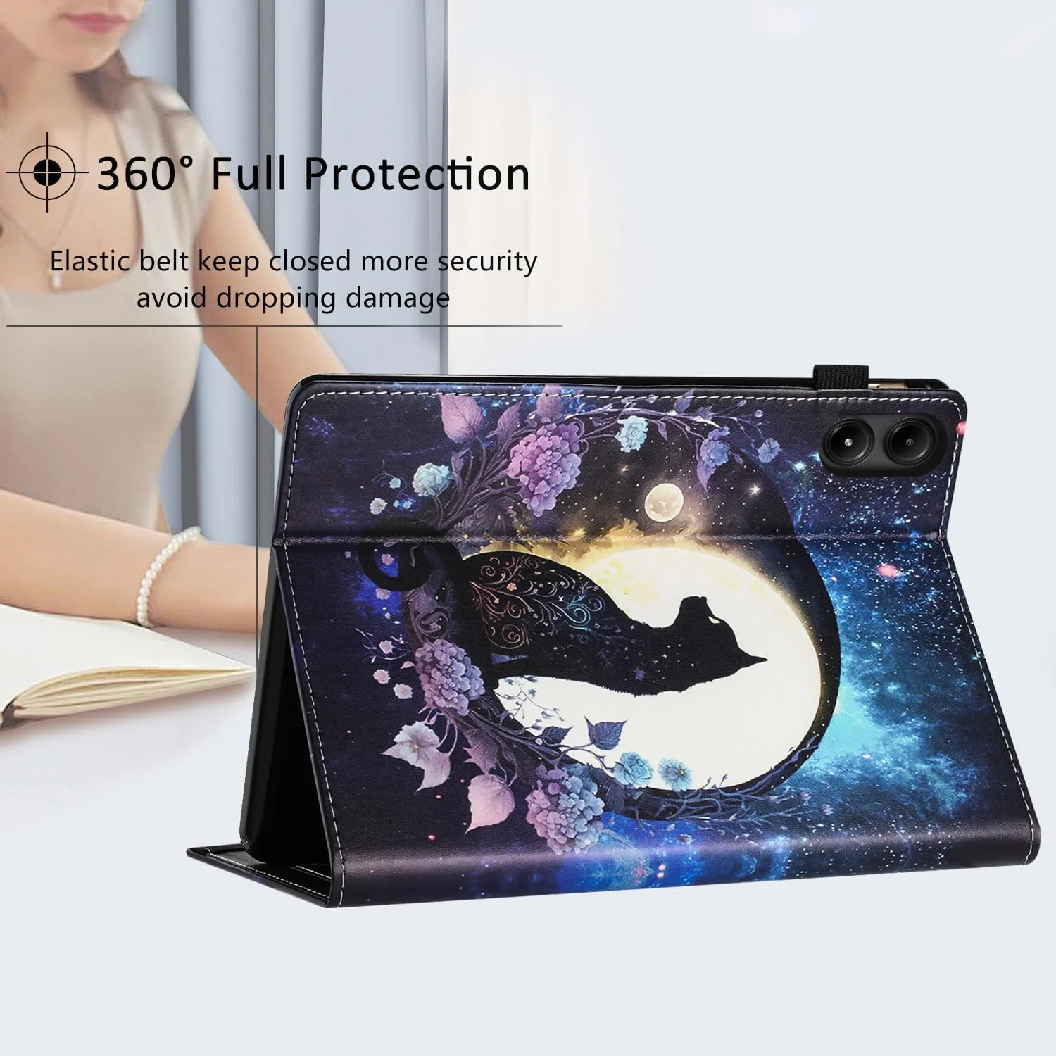 کیف محافظ چرمی ممتاز LSPCASA برای شیائومی Redmi Pad Pro (12.1 اینچ) سازگار با تبلت Redmi Pad Pro 12.1 با جای کارت، نگهدارنده قلم و عملکرد استند - طرح گربه ماه کیف محافظ چرمی ممتاز LSPCASA برای شیائومی Redmi Pad Pro (12.1 اینچ) سازگار با تبلت Redmi Pad Pro 12.1 با جای کارت، نگهدارنده قلم و عملکرد استند - طرح گربه ماه