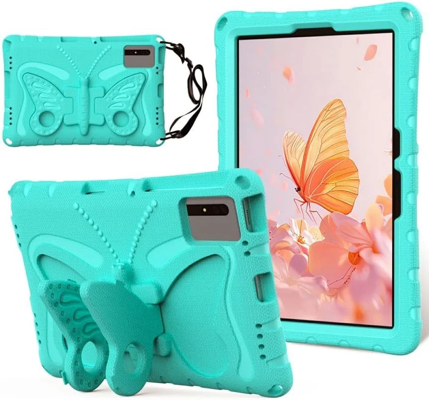کیف محافظ کودکانه BLCshine برای تبلت شیائومی پد 6 / شیائومی پد 6 پرو 11.0 اینچ 2023، کیف پروانه ای سبک وزن EVA نرم با پایه و بند شانه ای - سبز یخی