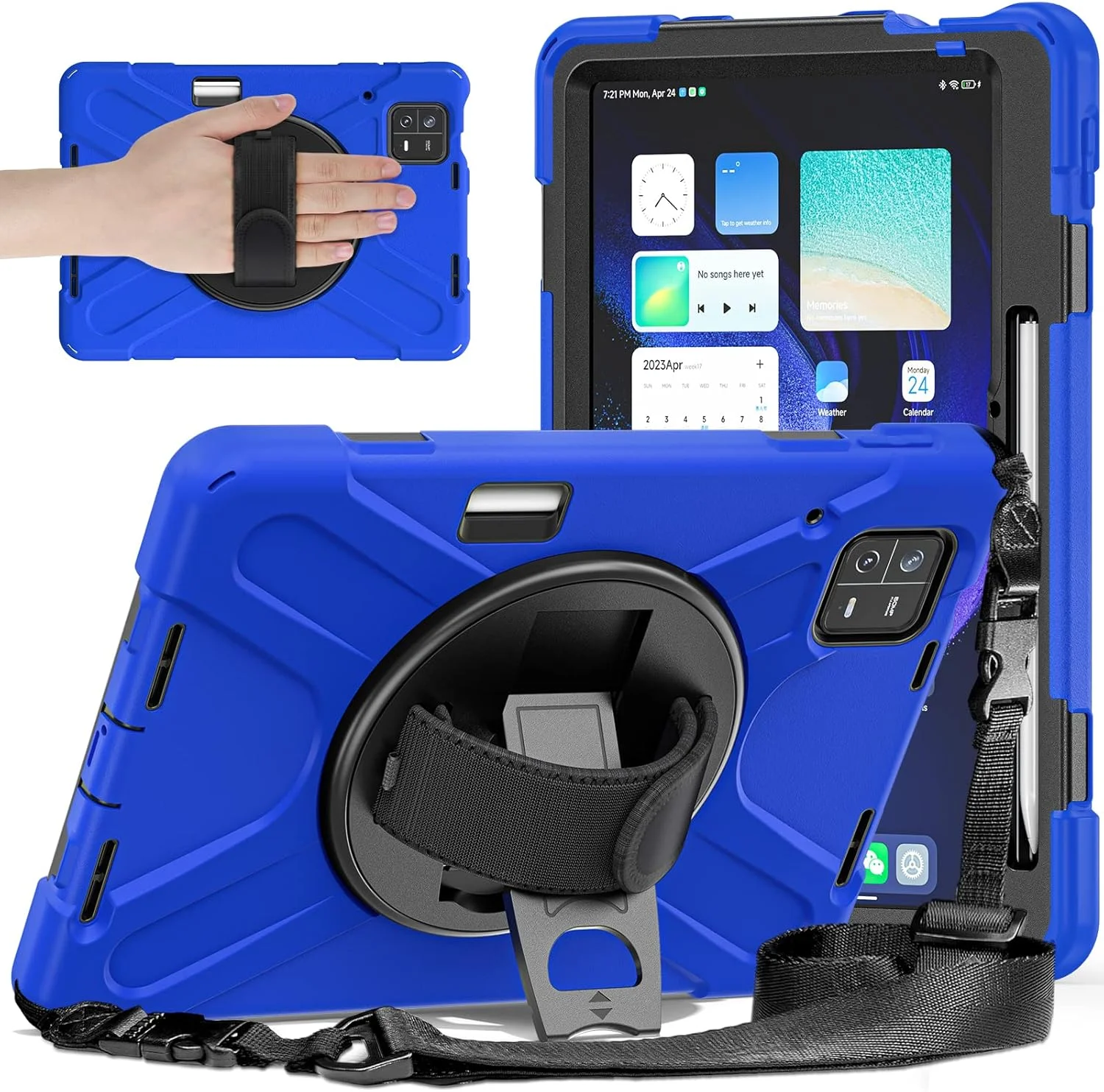 کیف تبلت مناسب برای شیائومی Mi Pad 6/6 Pro 2023 11.2 اینچ با بند شانه، پایه چرخان و دسته، کیف محافظ مقاوم در برابر ضربه. آبی کیف تبلت مناسب برای شیائومی Mi Pad 6/6 Pro 2023 11.2 اینچ با بند شانه، پایه چرخان و دسته، کیف محافظ مقاوم در برابر ضربه. آبی