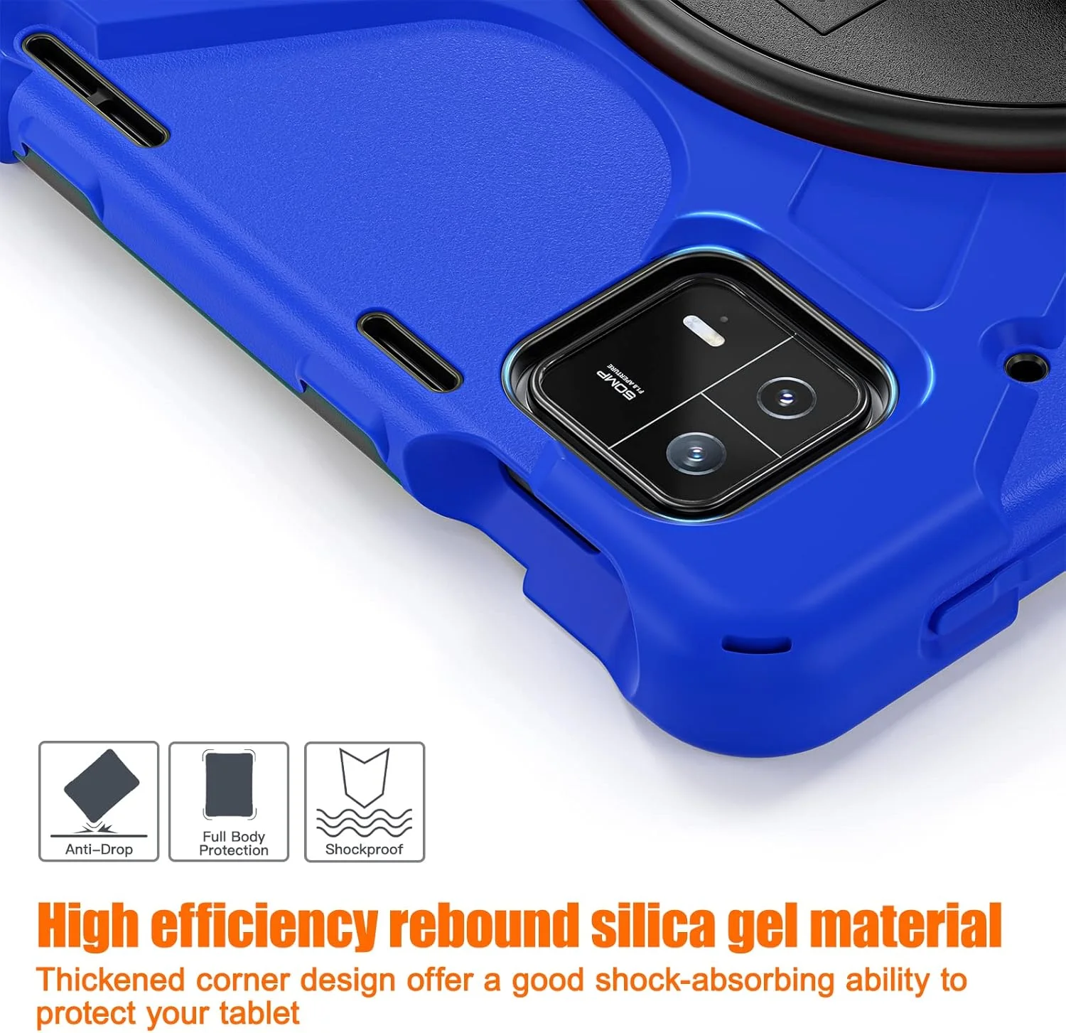 کیف تبلت مناسب برای شیائومی Mi Pad 6/6 Pro 2023 11.2 اینچ با بند شانه، پایه چرخان و دسته، کیف محافظ مقاوم در برابر ضربه. آبی