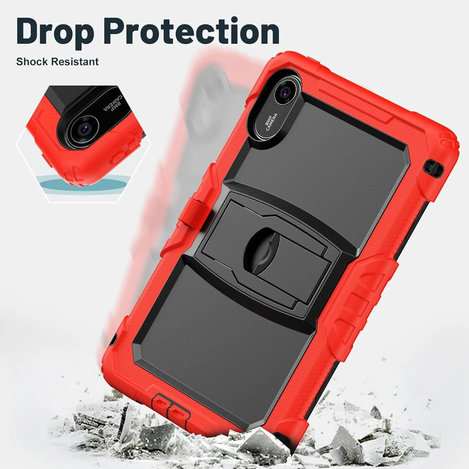 کاور مقاوم Gruattreay برای تبلت شیائومی Redmi Pad 2 11 اینچ مدل 2025، کاور محافظ سه لایه ضد ضربه با پایه و بند شانه (قرمز)