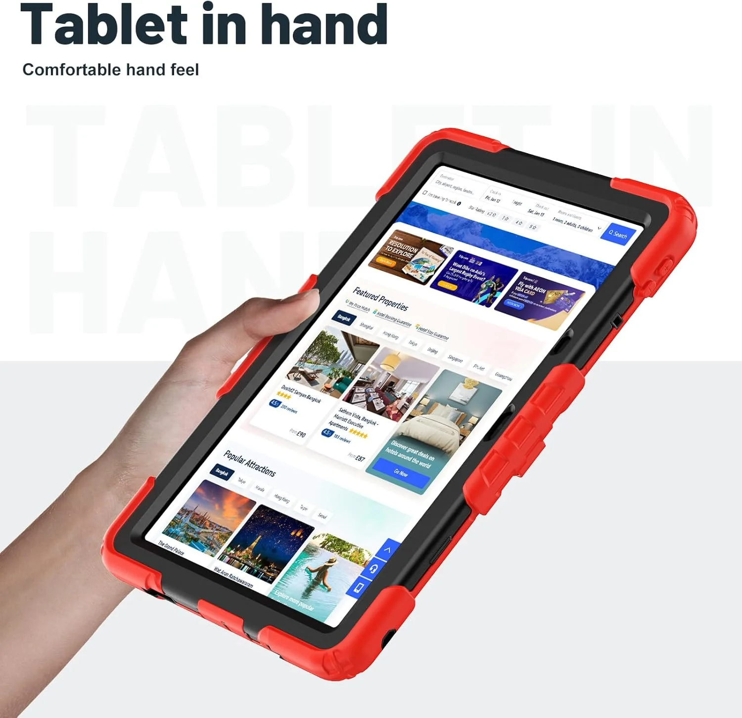 کاور مقاوم Gruattreay برای تبلت شیائومی Redmi Pad 2 11 اینچ مدل 2025، کاور محافظ سه لایه ضد ضربه با پایه و بند شانه (قرمز)