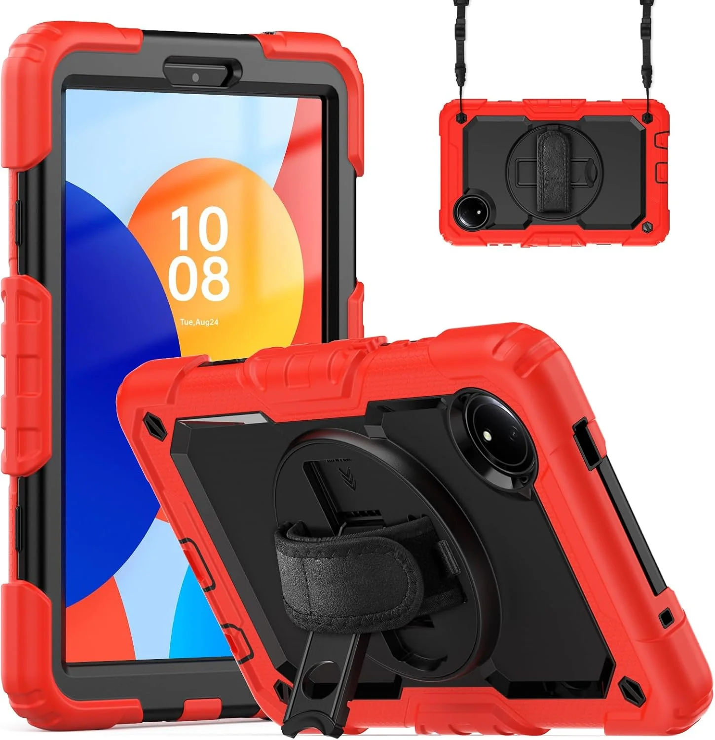 کیف محافظ تبلت مقاوم Nincyee برای شیائومی Redmi Pad SE 8.7 اینچ 4G 2024، کاور سیلیکونی رنگین کمانی ضد ضربه 3 در 1 با جای مداد، بند شانه، بند دستی، پایه تاشو