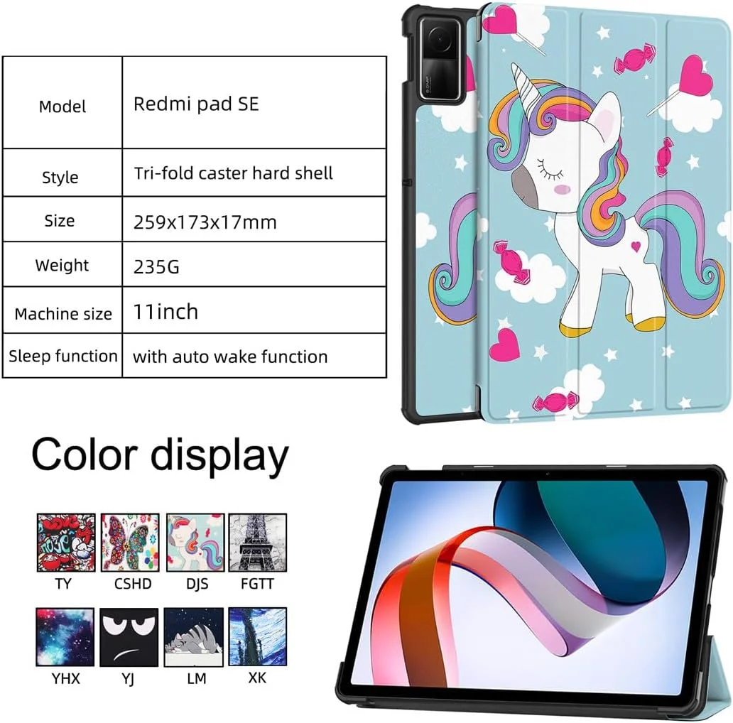 کاور تبلت گرواتری سازگار با شیائومی Redmi Pad SE 11 اینچ 2023، کاور هوشمند سه تایی، قاب پشتی سخت PC، کاور باریک با زوایای دید چندگانه، استند با قابلیت بیدار شدن/خواب خودکار
