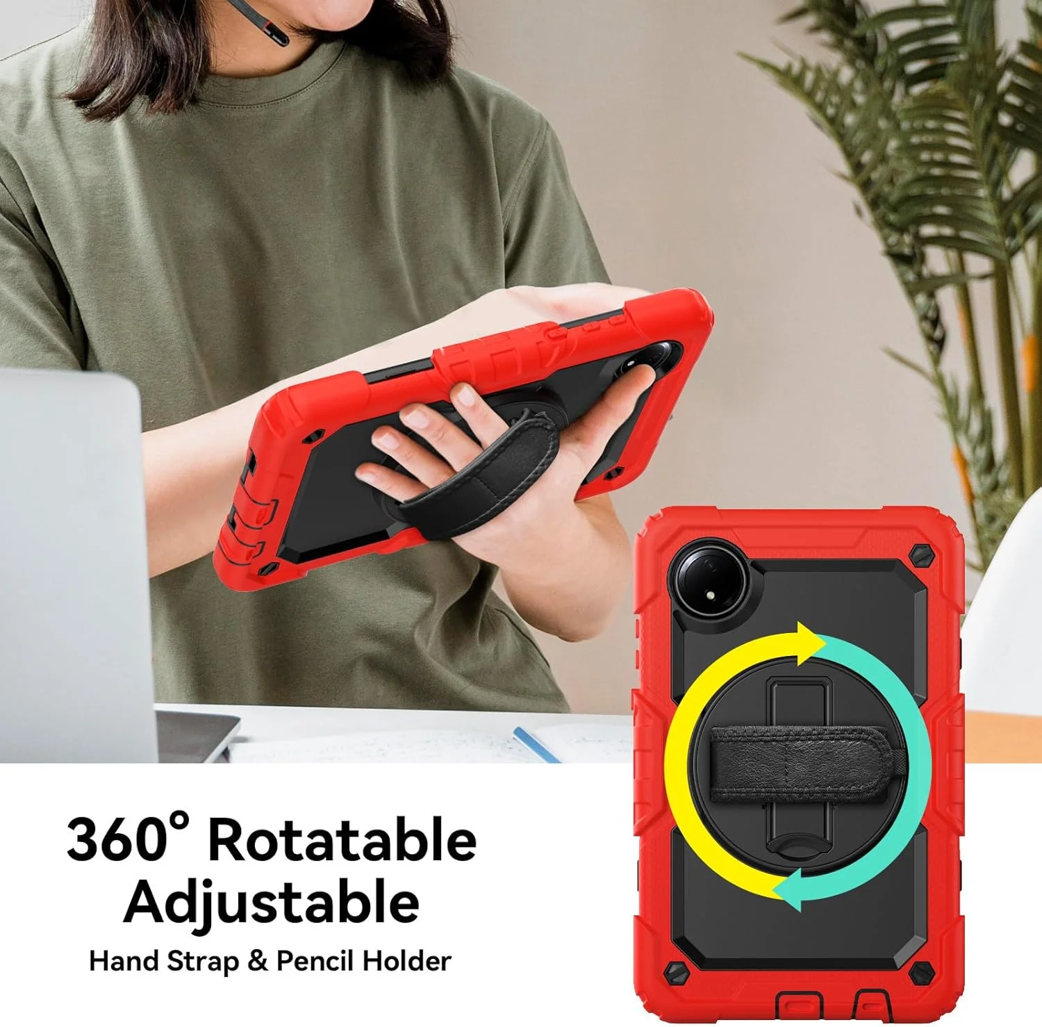 کیف محافظ تبلت مقاوم Nincyee برای شیائومی Redmi Pad SE 8.7 اینچ 4G 2024، کاور سیلیکونی رنگین کمانی ضد ضربه 3 در 1 با جای مداد، بند شانه، بند دستی، پایه تاشو