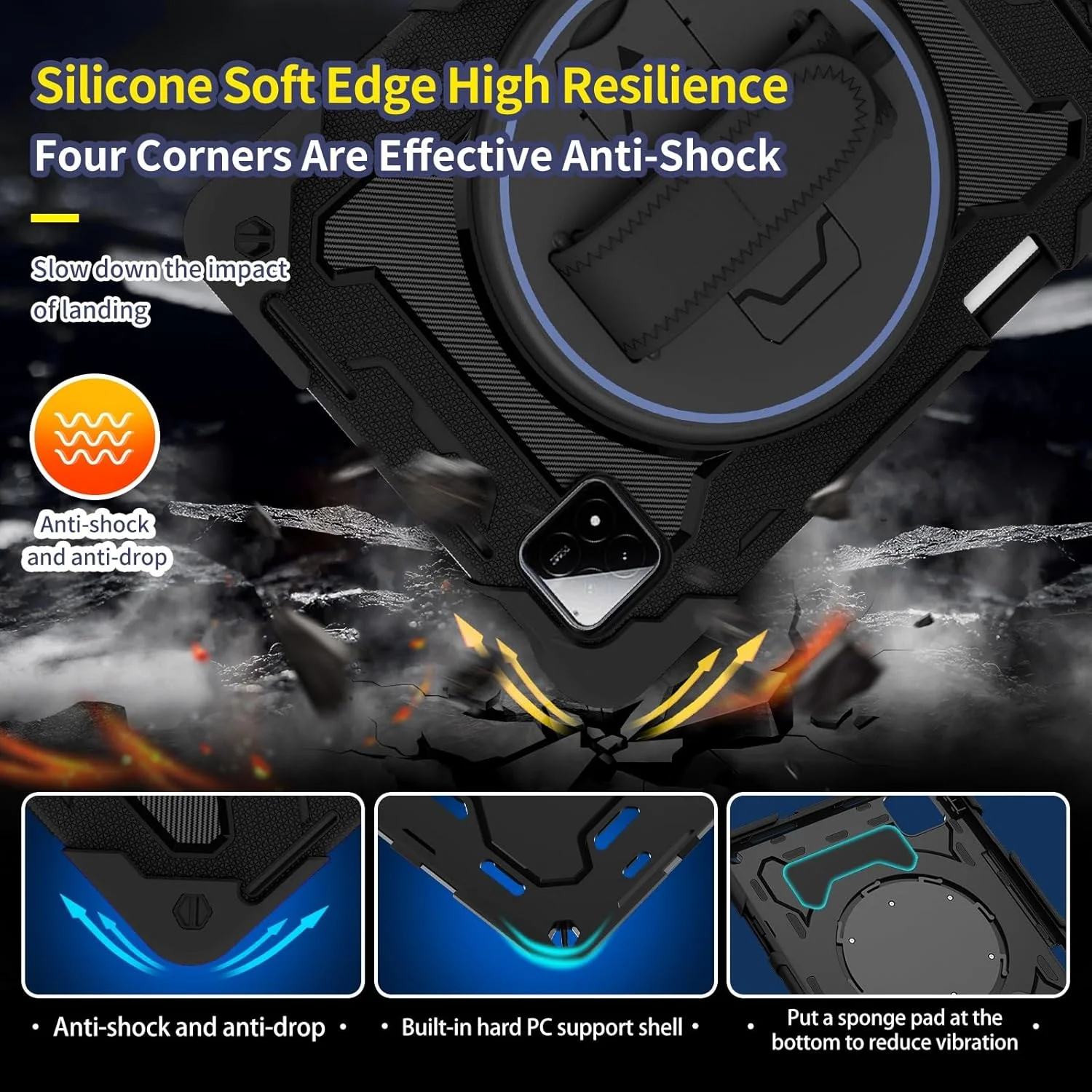 کاور تبلت کودکانه سازگار با شیائومی پد 6S Pro 12.4 اینچ مدل 2024، پایه الاستیک چند زاویه ای + بند دستی چرخان 360 درجه، پوسته مقاوم در برابر شکستگی سه در یک، ضد ضربه، دارای بند شانه