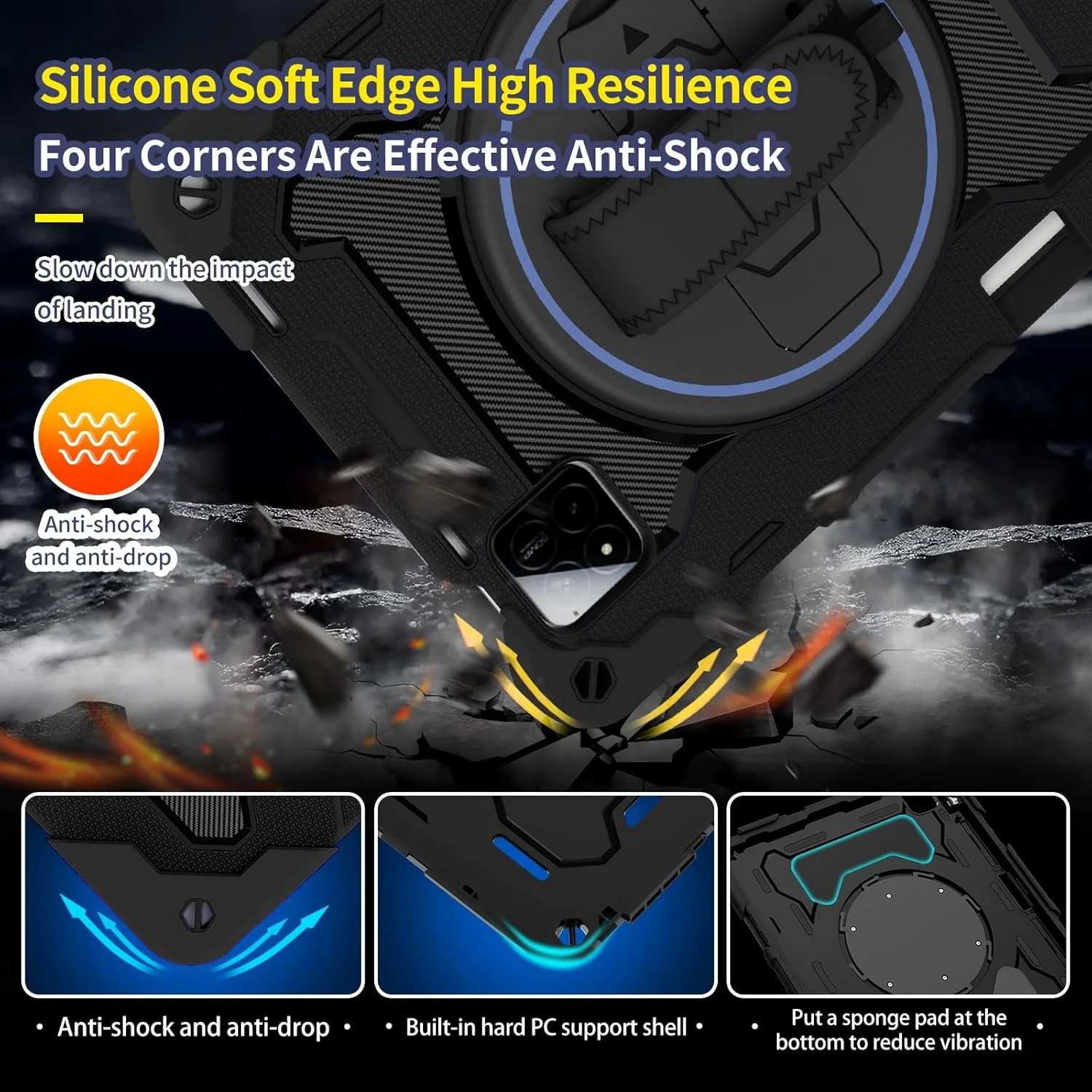 کاور تبلت کودکانه سازگار با شیائومی Redmi Pad7/Pad7 Pro 11.2 اینچ نسخه 2024، براکت الاستیک چند زاویه ای + بند دستی چرخان 360 درجه، پوسته مقاوم در برابر شکستگی سه در یک، ضد ضربه، شو