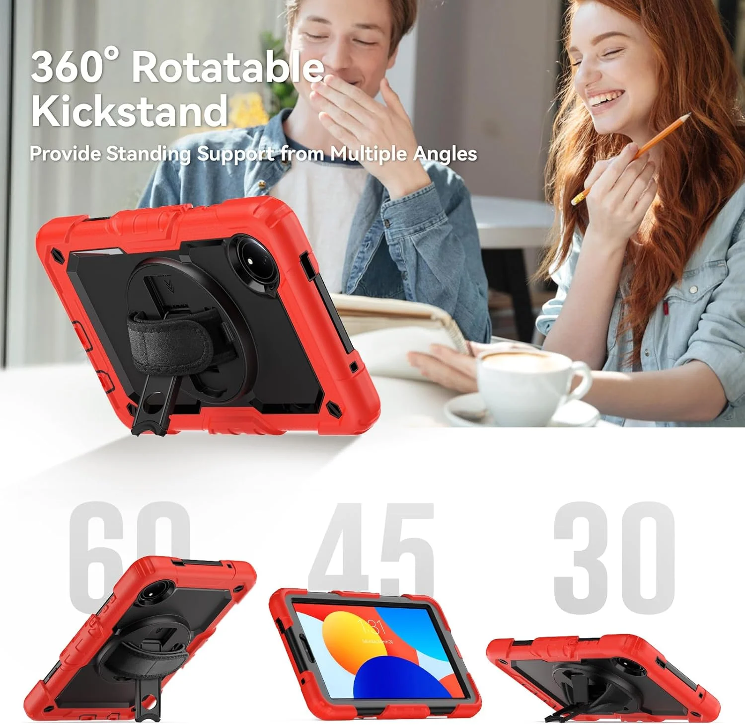 کیف محافظ تبلت مقاوم Nincyee برای شیائومی Redmi Pad SE 8.7 اینچ 4G 2024، کاور سیلیکونی رنگین کمانی ضد ضربه 3 در 1 با جای مداد، بند شانه، بند دستی، پایه تاشو