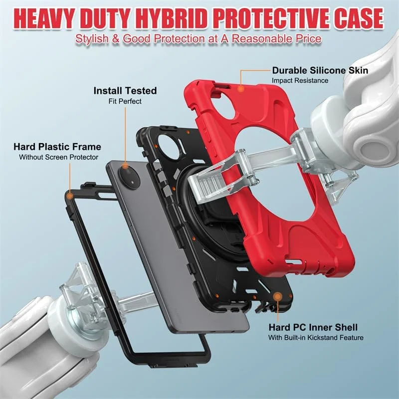 کاور گروتری سازگار با شیائومی ردمی پد SE 8.7 اینچ، کاور تبلت هوشمند ضد ضربه با بند مچی چرخان 360 درجه، استند و بند شانه، کاور محافظ کودکانه (قرمز)