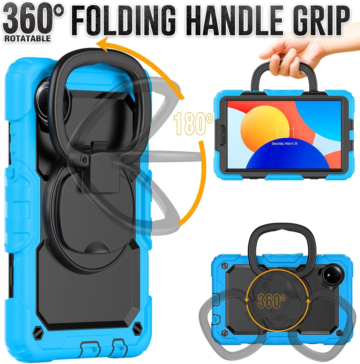 کیف محافظ تبلت مقاوم Nincyee برای Xiaomi Redmi Pad SE 8.7" 4G، کاور سیلیکونی ضد ضربه 3 در 1 با جای مداد، بند شانه، پایه تاشو نامرئی