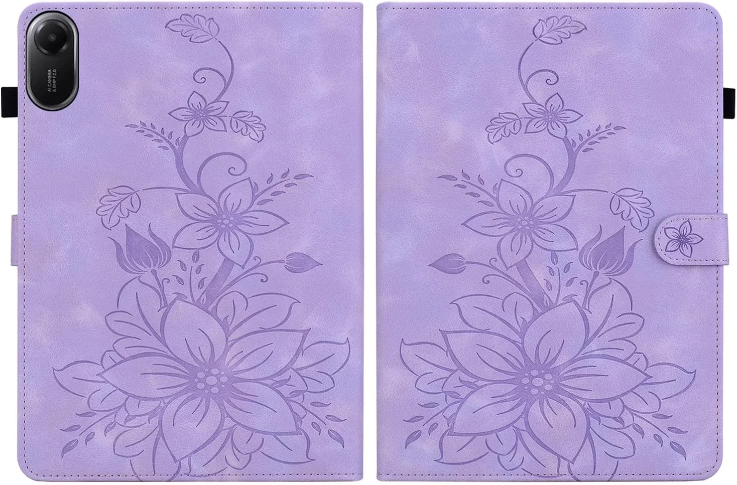 کاور تبلت Rosbtib مناسب برای شیائومی Redmi Pad 2 مدل 2025 با شماره مدل 25040RP0AG سایز 11 اینچ، کاور محافظ تاشو باریک با جای کارت و بست مغناطیسی، طرح گل های بنفش