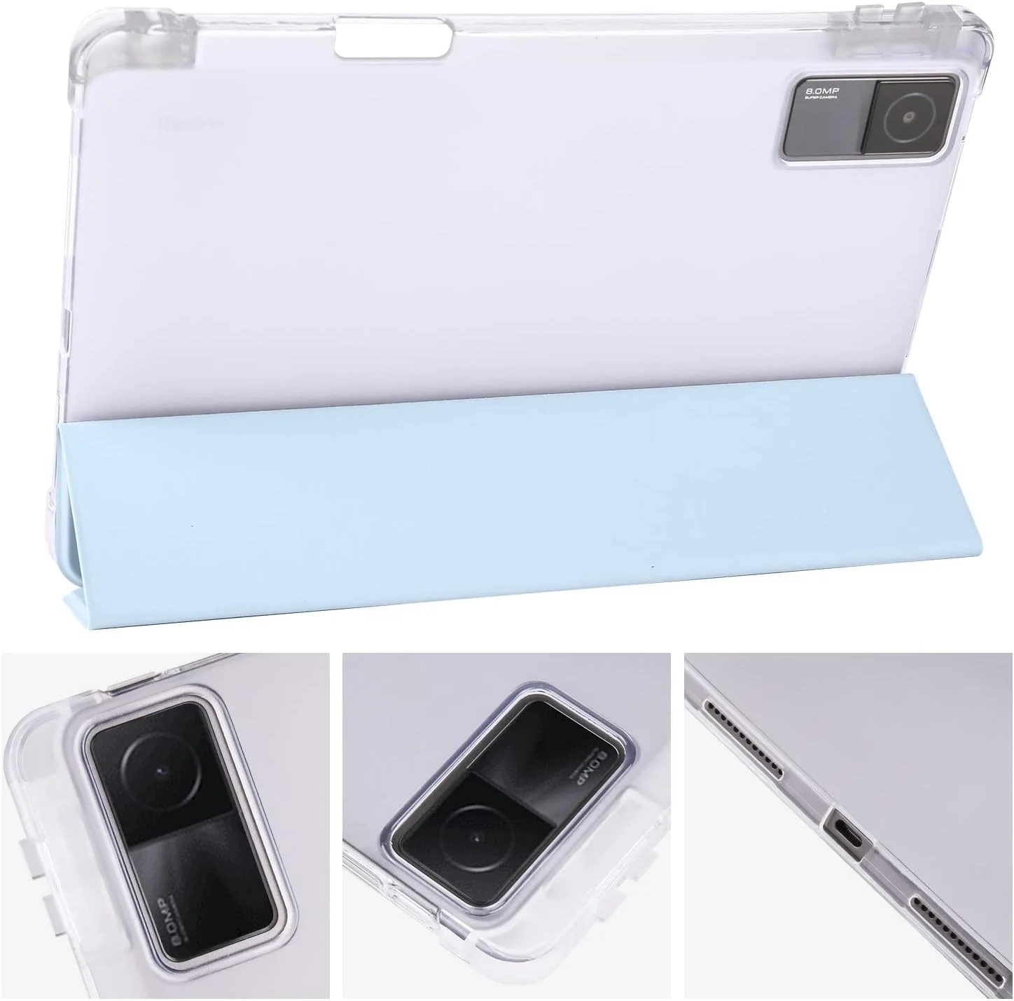 کیف محافظ تبلت سازگار با شیائومی ردمی پد 10.61 اینچ (عرضه شده در سال 2022)، باریک، سبک وزن، محافظ هوشمند، ضد ضربه با پوشش پشتی شفاف به همراه درگاه