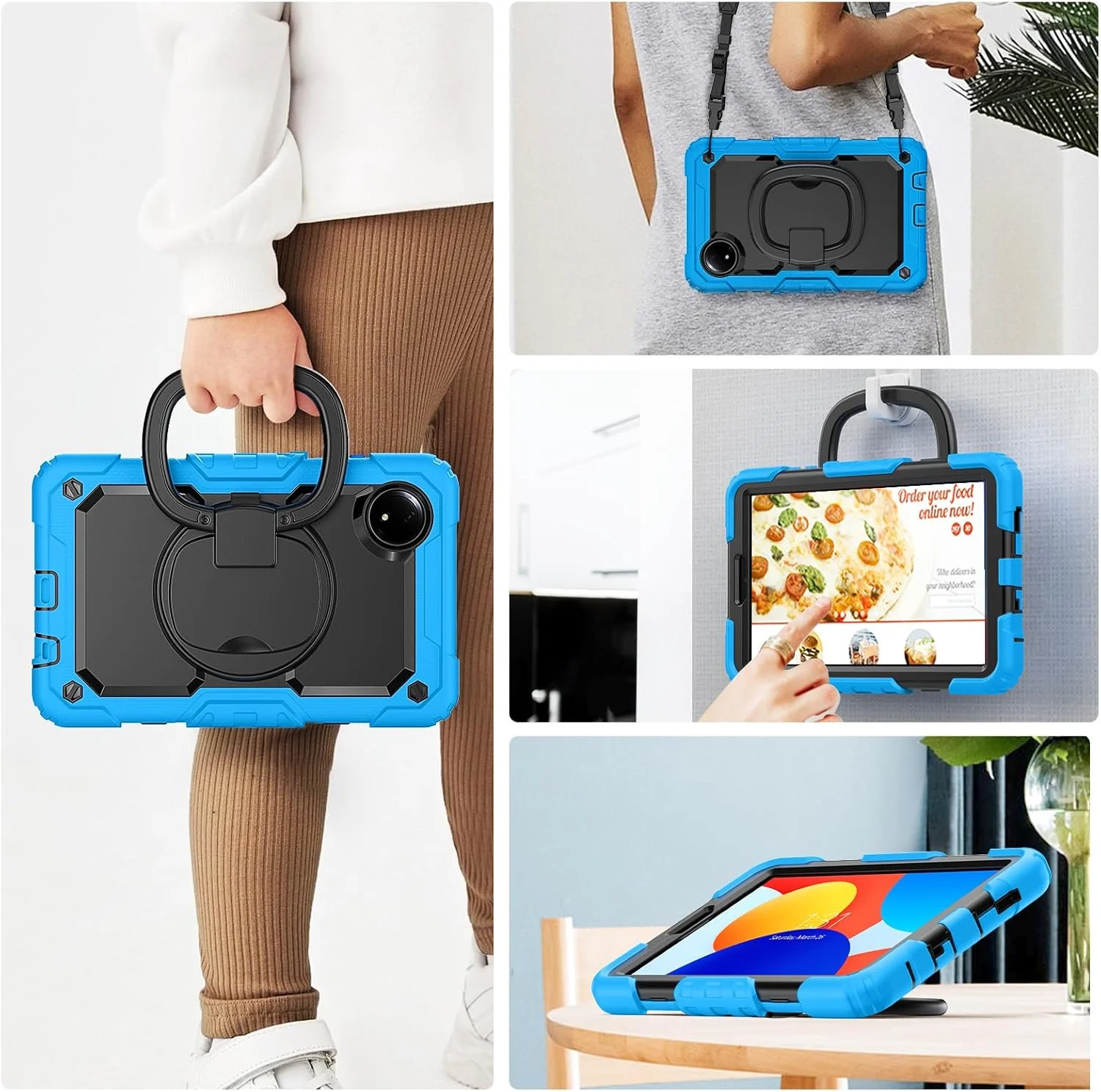 کیف محافظ تبلت مقاوم Nincyee برای Xiaomi Redmi Pad SE 8.7" 4G، کاور سیلیکونی ضد ضربه 3 در 1 با جای مداد، بند شانه، پایه تاشو نامرئی