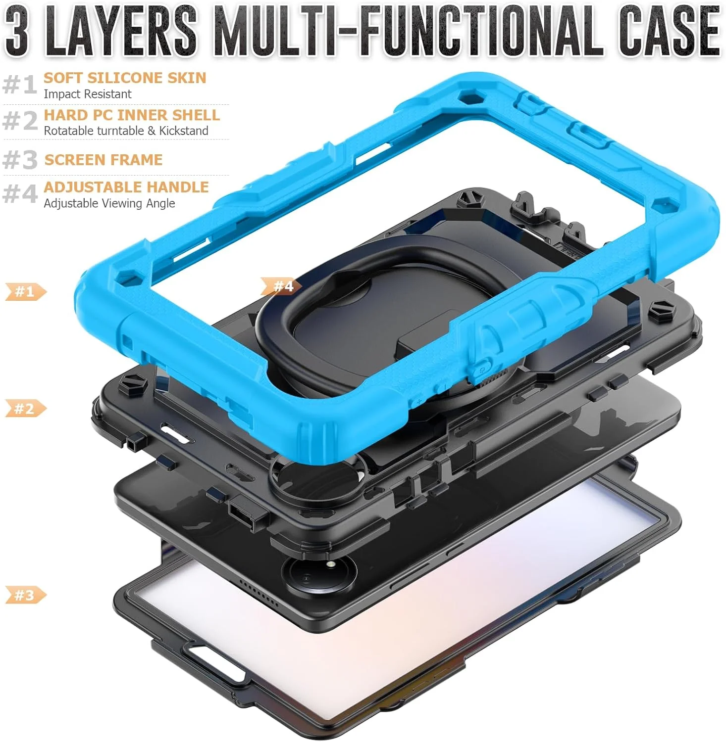 کیف محافظ تبلت مقاوم Nincyee برای Xiaomi Redmi Pad SE 8.7" 4G، کاور سیلیکونی ضد ضربه 3 در 1 با جای مداد، بند شانه، پایه تاشو نامرئی