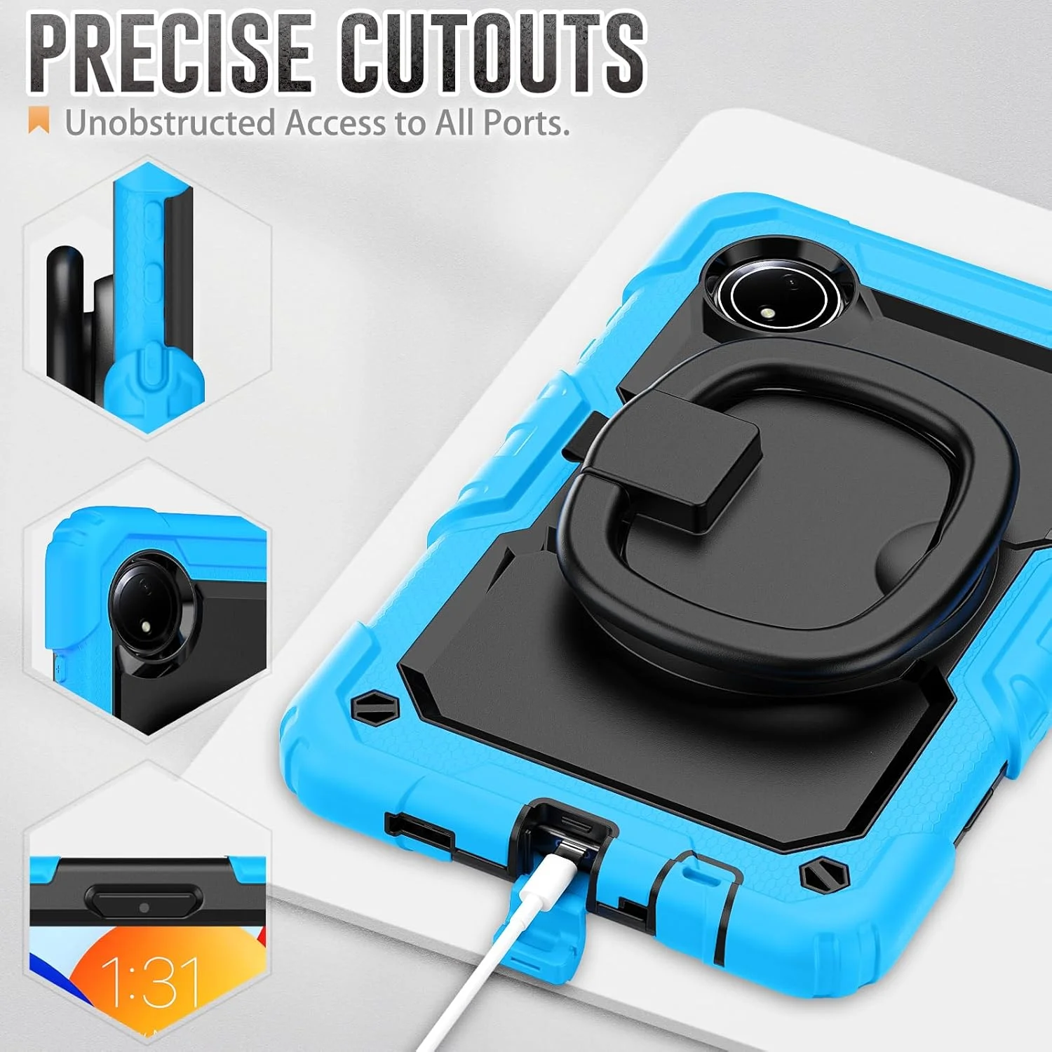 کیف محافظ تبلت مقاوم Nincyee برای Xiaomi Redmi Pad SE 8.7" 4G، کاور سیلیکونی ضد ضربه 3 در 1 با جای مداد، بند شانه، پایه تاشو نامرئی