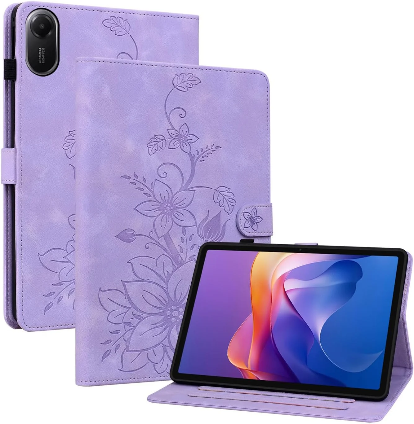 کاور محافظ تبلت Rosbtib مناسب برای شیائومی Redmi Pad 2 مدل 2025 با شماره مدل 25040RP0AG سایز 11 اینچ، کاور محافظ تاشو باریک با جای کارت و بست مغناطیسی، طرح گل های بنفش کاور محافظ تبلت Rosbtib مناسب برای شیائومی Redmi Pad 2 مدل 2025 با شماره مدل 25040RP0AG سایز 11 اینچ، کاور محافظ تاشو باریک با جای کارت و بست مغناطیسی، طرح گل های بنفش