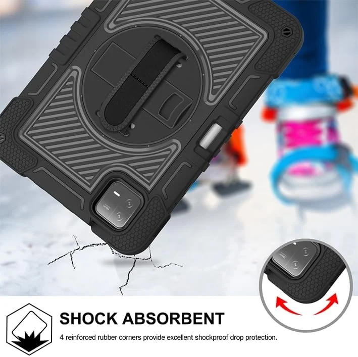 کیف تبلت Nikaque برای شیائومی Mi Pad 6/Mi Pad 6 Pro (11 اینچی، مدل 2023)، مقاوم در برابر ضربه، سه لایه، پایه چرخان 360 درجه، همراه با بند شانه و دست، مشکی کامل کیف تبلت Nikaque برای شیائومی Mi Pad 6/Mi Pad 6 Pro (11 اینچی، مدل 2023)، مقاوم در برابر ضربه، سه لایه، پایه چرخان 360 درجه، همراه با بند شانه و دست، مشکی کامل